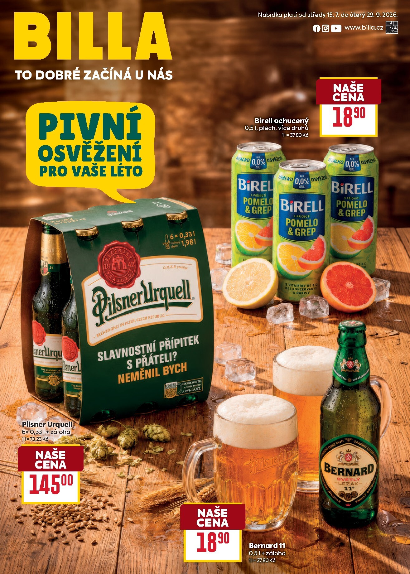 Budoucí Billa - Katalog: Pivo leták platný od středy 15.07.2026 do úterý 29.09.2026