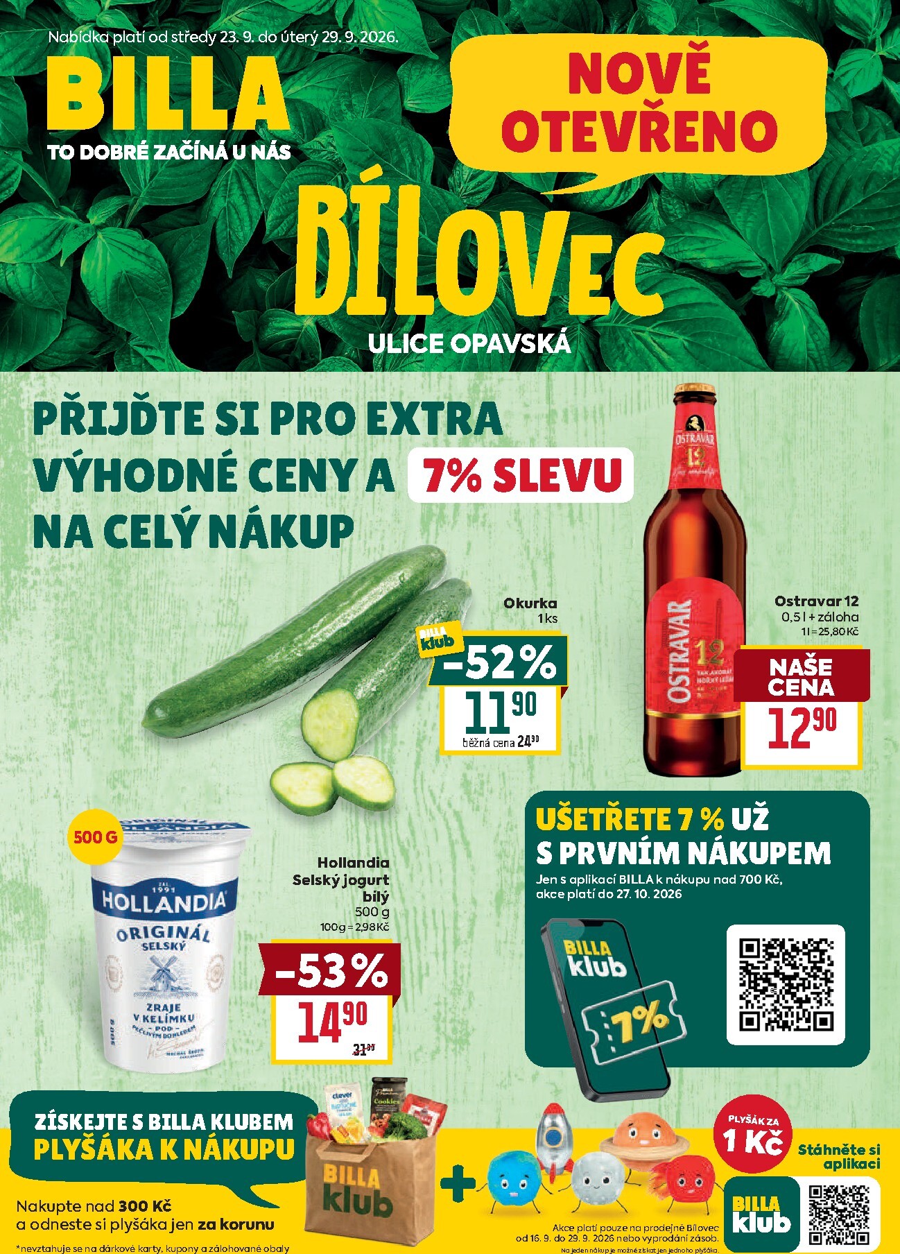 Budoucí Billa - Bílovec leták platný od středy 23.09.2026 do úterý 29.09.2026