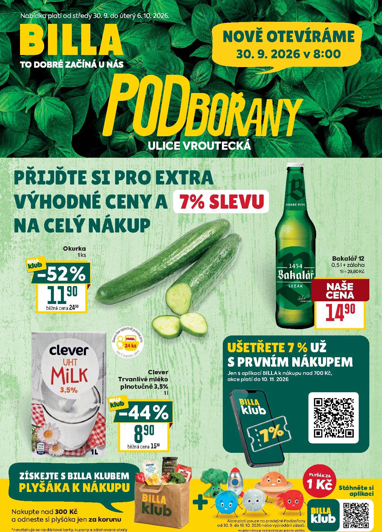 Budoucí Billa - Podbořany leták platný od středy 30.09.2026 do úterý 06.10.2026