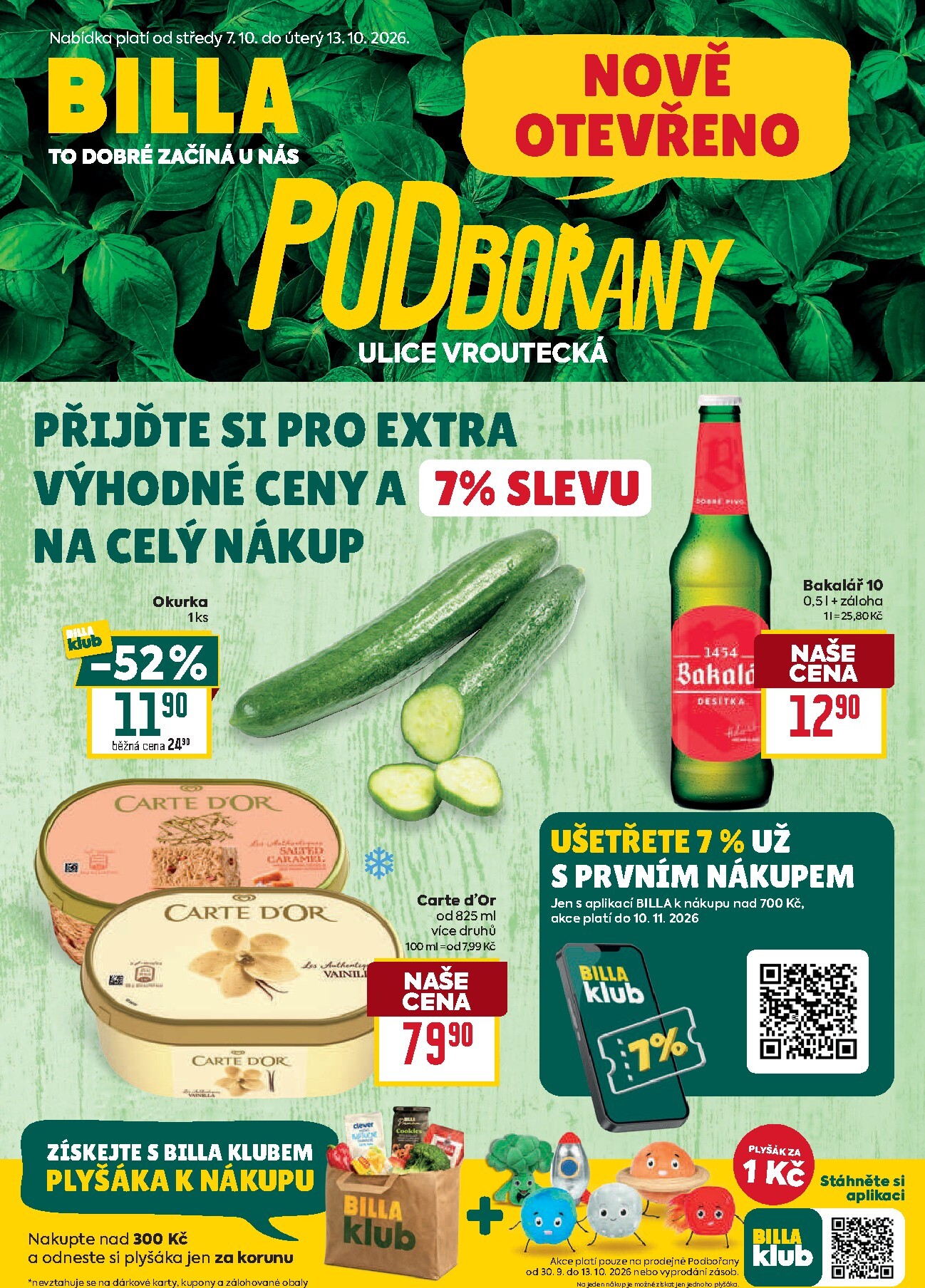 Budoucí Billa - Podbořany leták platný od středy 07.10.2026 do úterý 13.10.2026