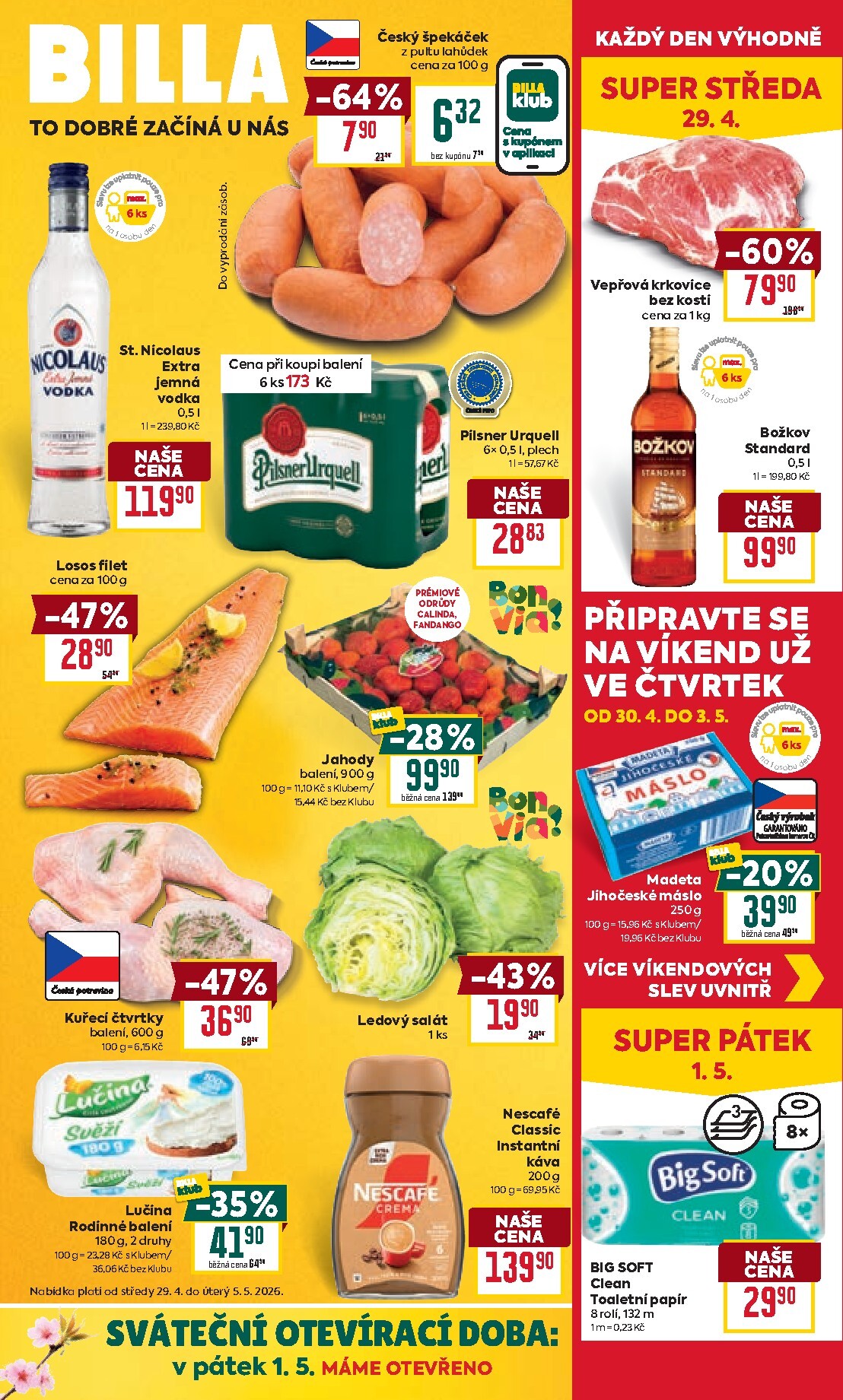 Budoucí Billa leták platný od středy 29.04.2026 do úterý 05.05.2026