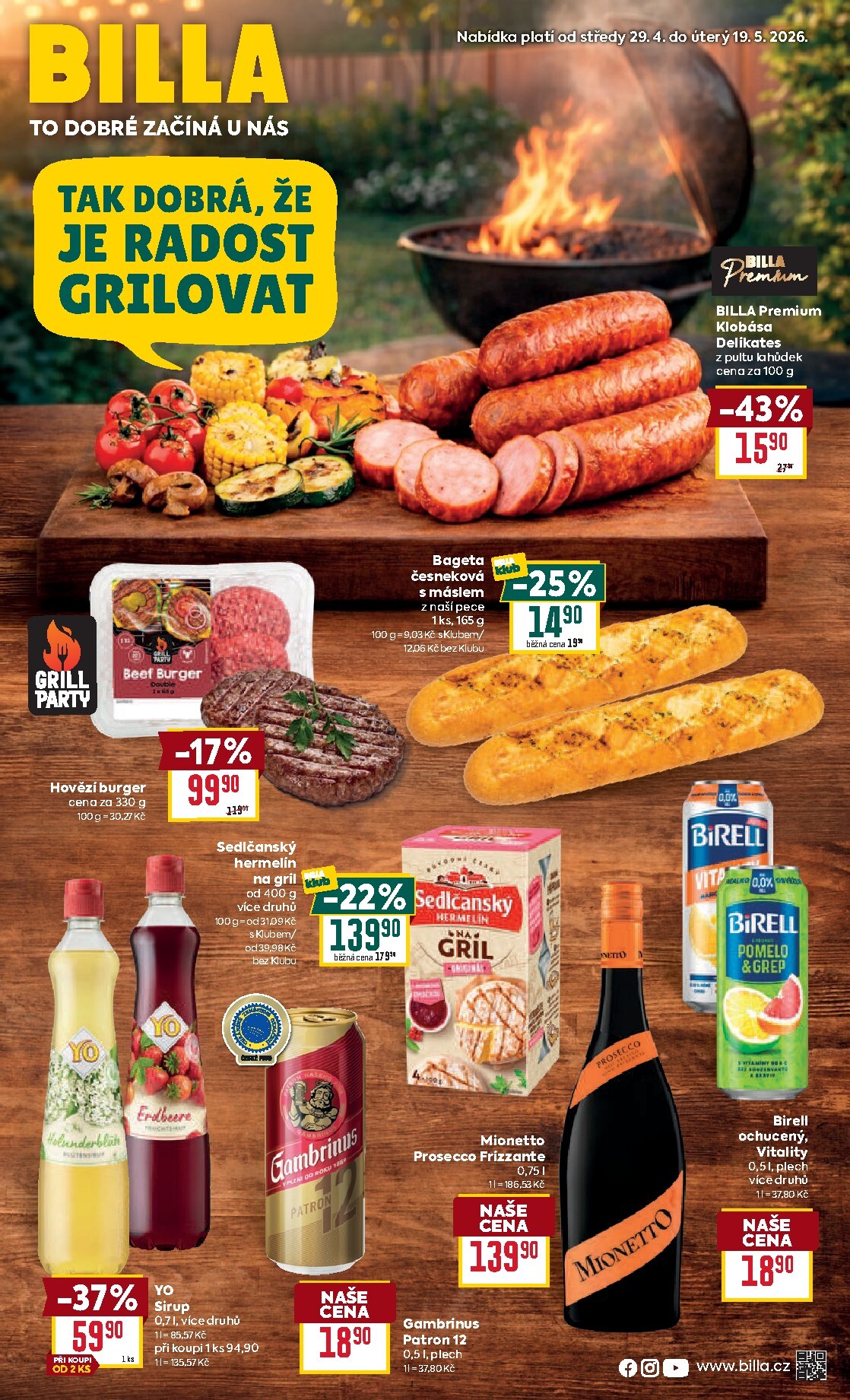 Aktuální Billa - Grilování leták platný od středy 29.04.2026 do úterý 19.05.2026