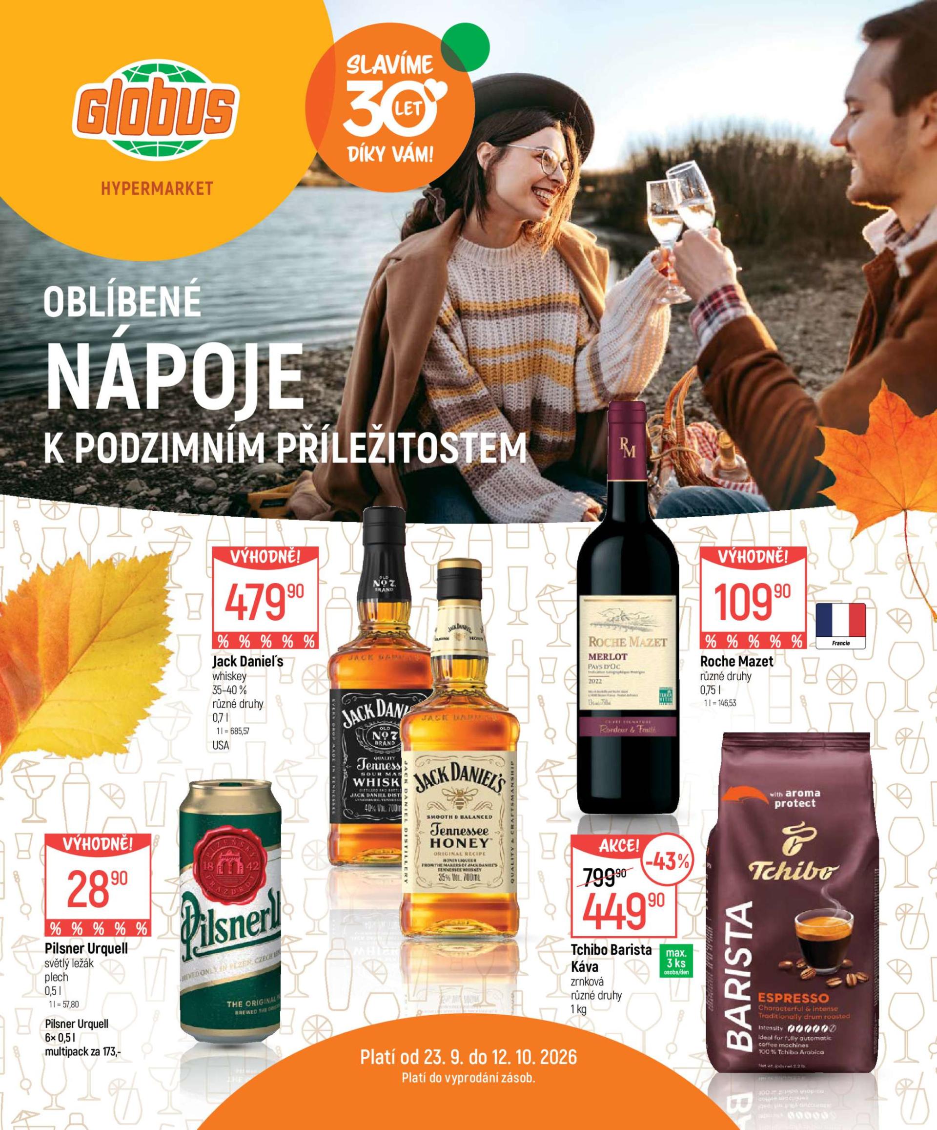 Globus - Nápoje leták na příští týden od středy 23.09.2026 do pondělí 12.10.2026