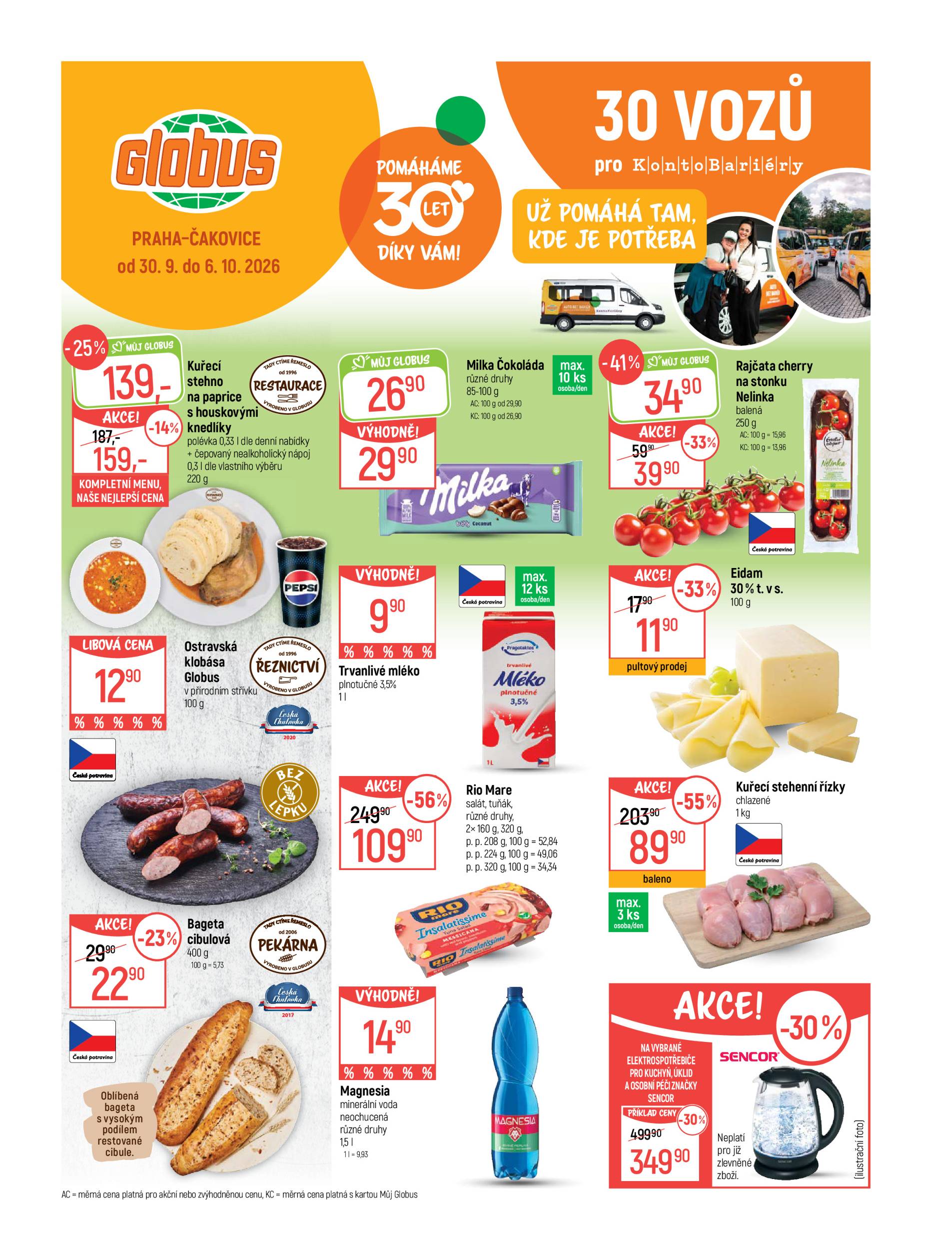 Globus Praha–Čakovice leták na příští týden od středy 30.09.2026 do úterý 06.10.2026