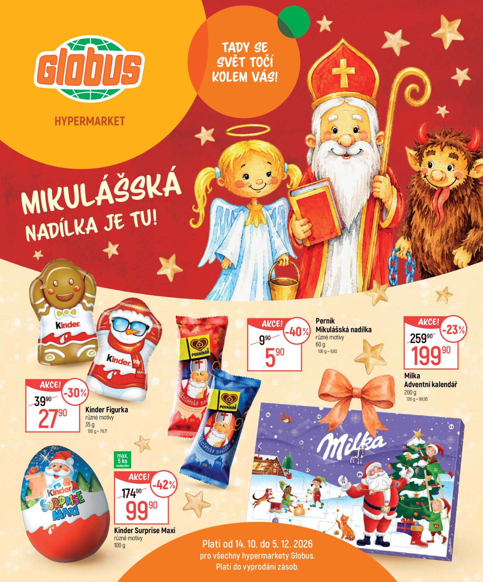 Globus - Mikuláš leták na příští týden od středy 14.10.2026 do soboty 05.12.2026