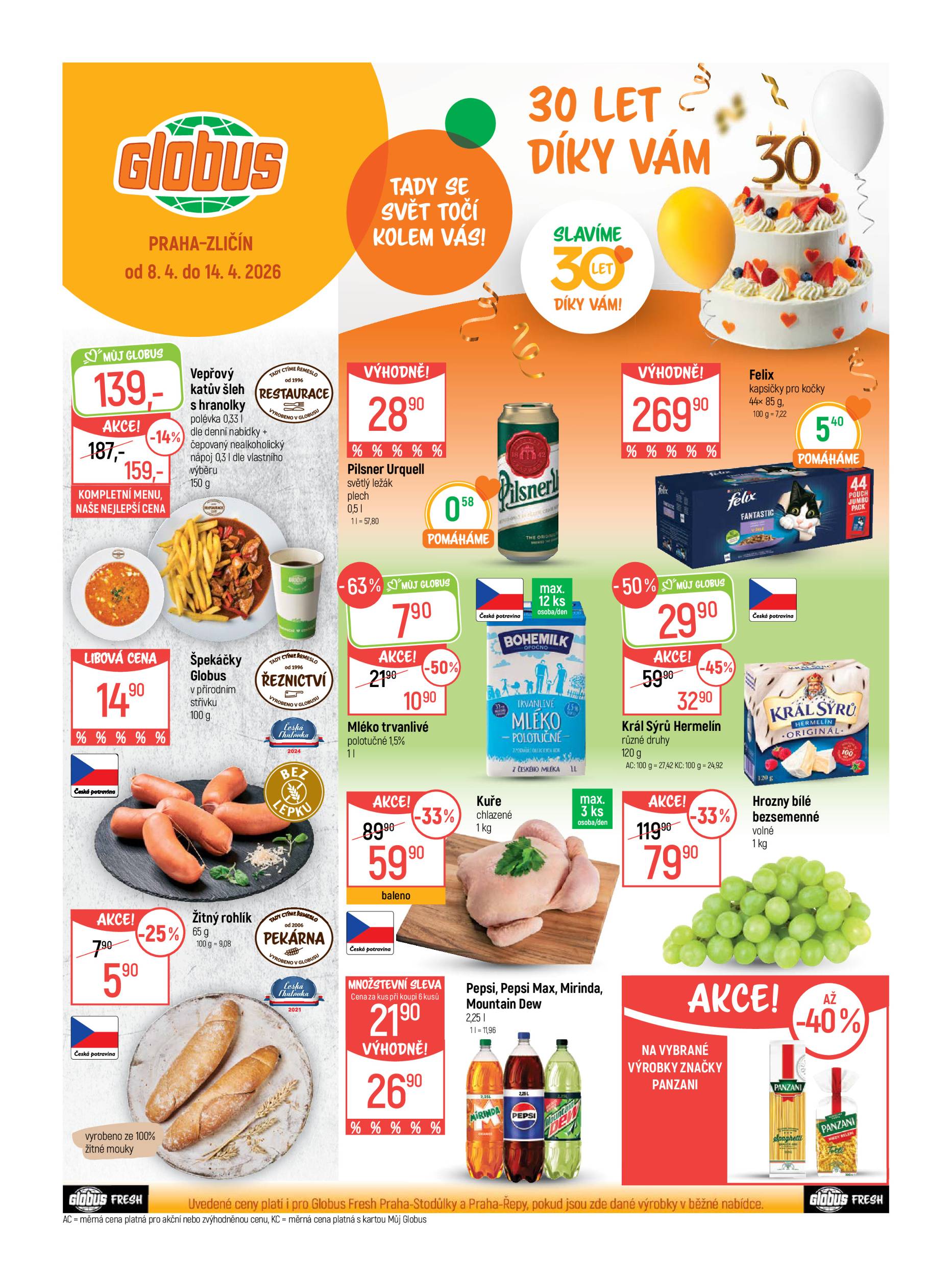 Globus - Praha Zličín leták platný od středy 08.04.2026 do úterý 14.04.2026