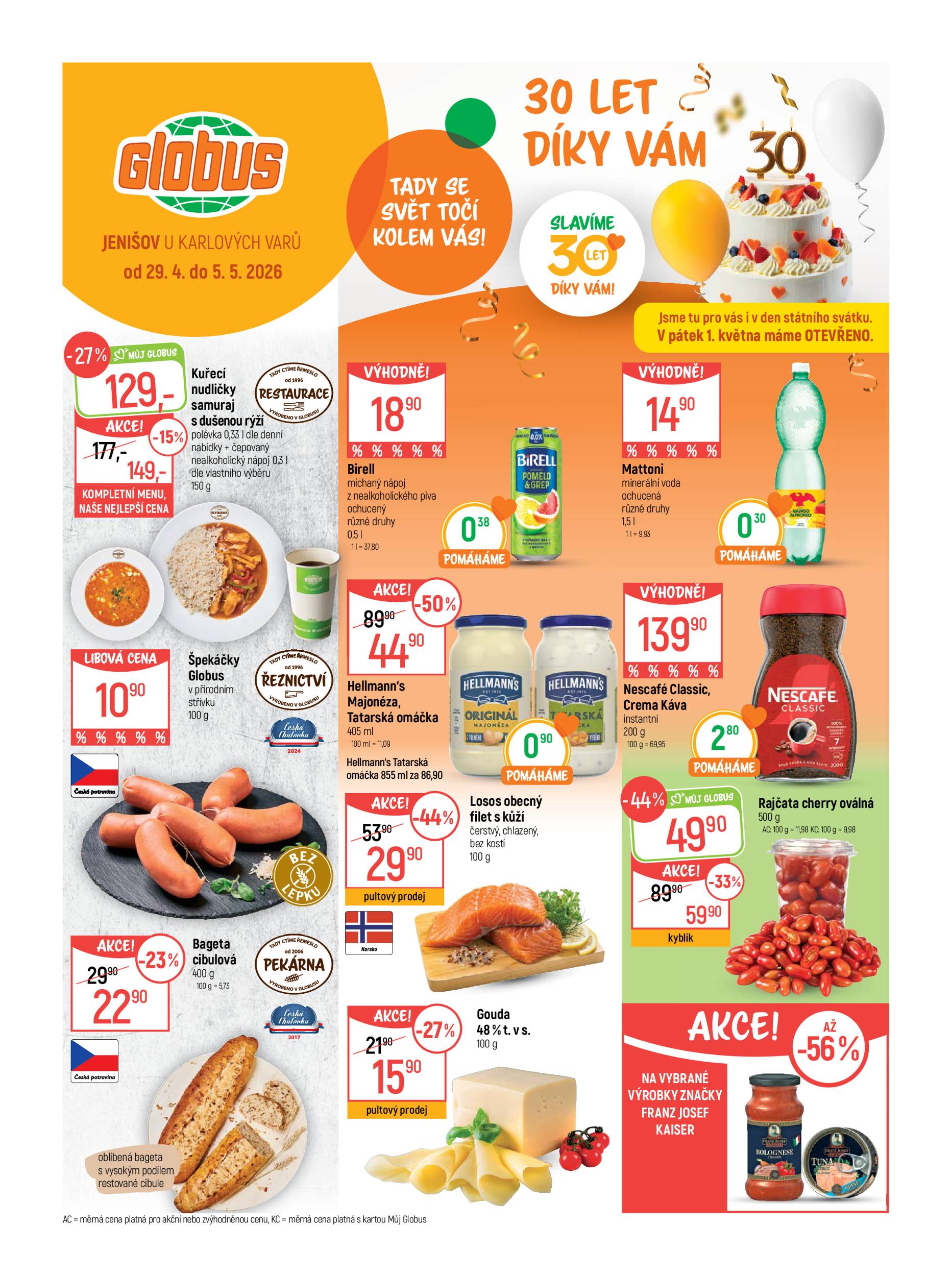 Globus - Karlovy Vary - Jenišov leták na příští týden od středy 29.04.2026 do úterý 05.05.2026