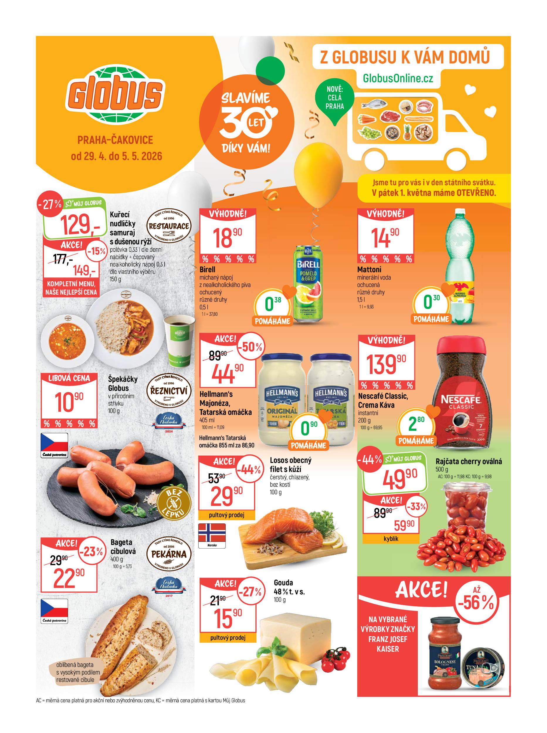 Globus - Praha - Čakovice leták na příští týden od středy 29.04.2026 do úterý 05.05.2026