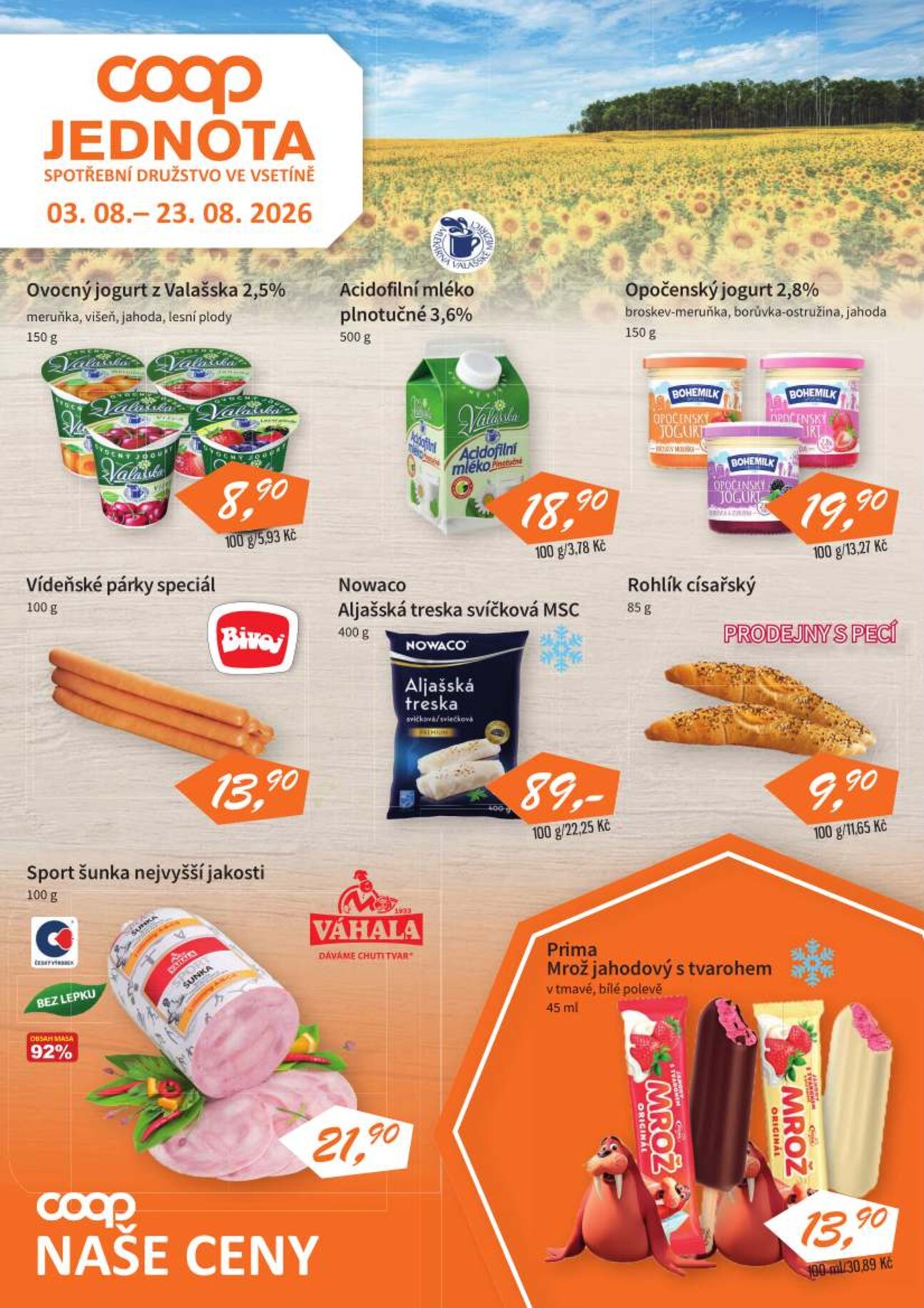 Coop Jednota Vsetín leták na příští týden od pondělí 03.08.2026 do neděle 23.08.2026