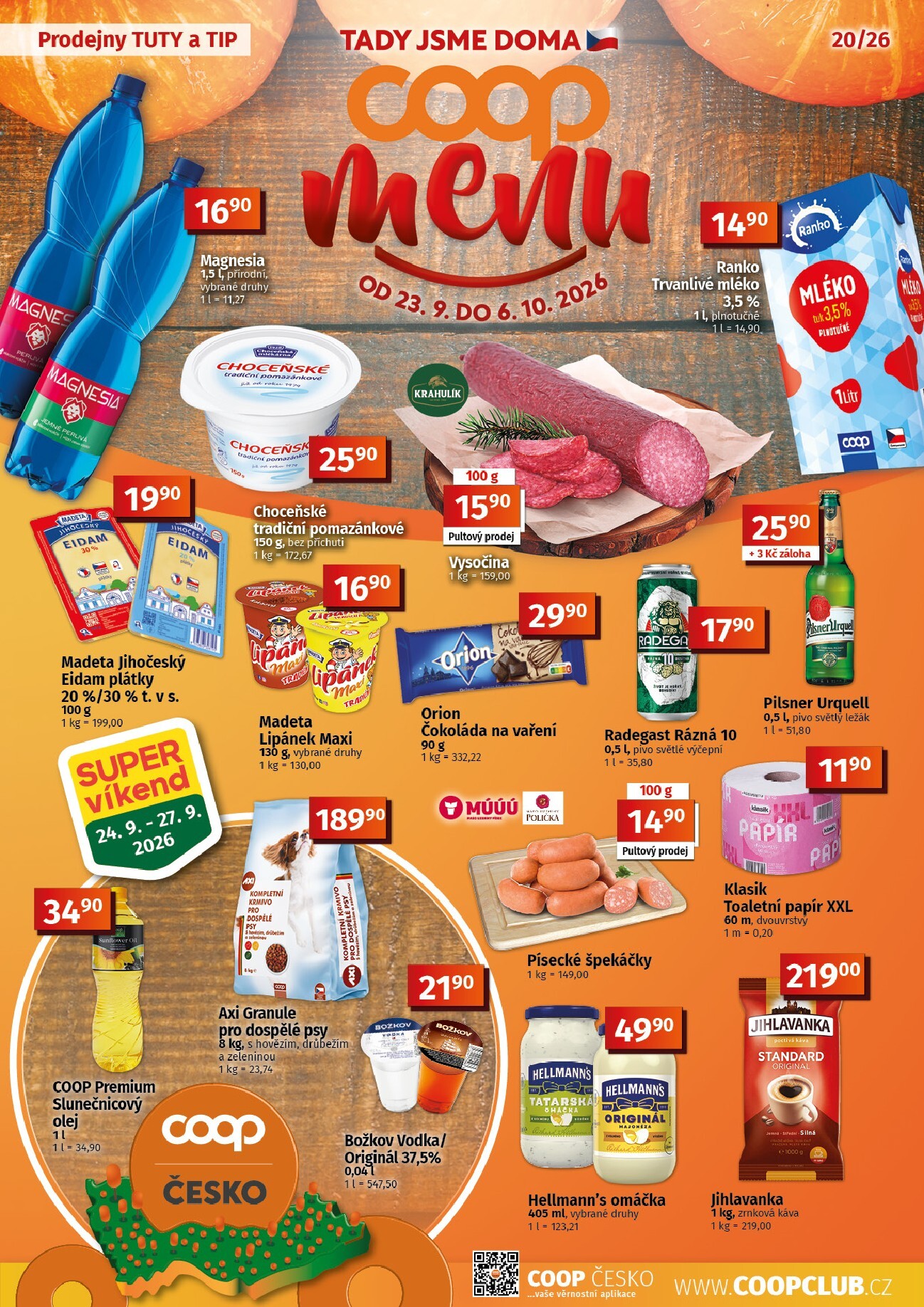 Aktuální Coop Tuty a Tip Menu leták platný od středy 23.09.2026 do úterý 06.10.2026