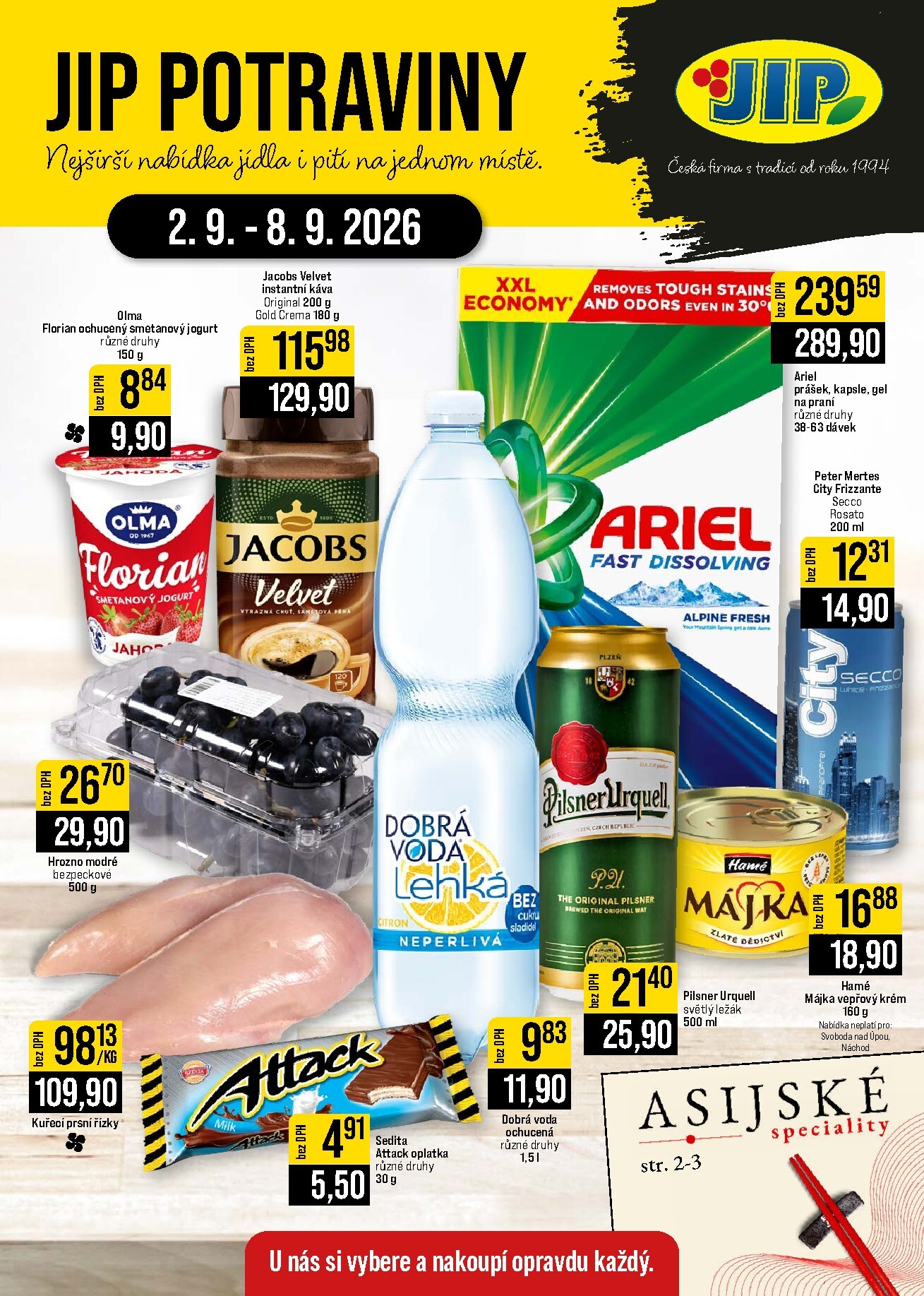 Budoucí JIP - České Budějovice, Most, Svoboda nad Úpou, Náchod, Sušice leták platný od středy 02.09.2026 do úterý 08.09.2026