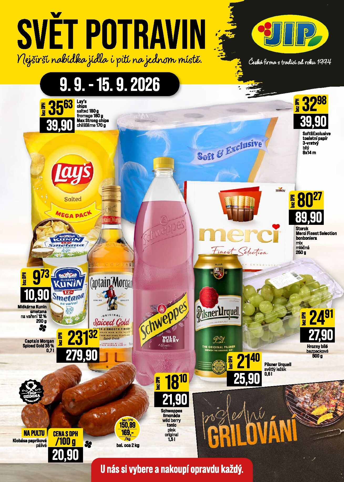 Budoucí JIP - Svět potravin - Brno, Ostrava - Hrabová, Praha - Bořanovice, Jilemnice, Karlovy Vary, Olomouc, Pardubice, Zlín, Polička leták platný od středy 09.09.2026 do úterý 15.09.2026