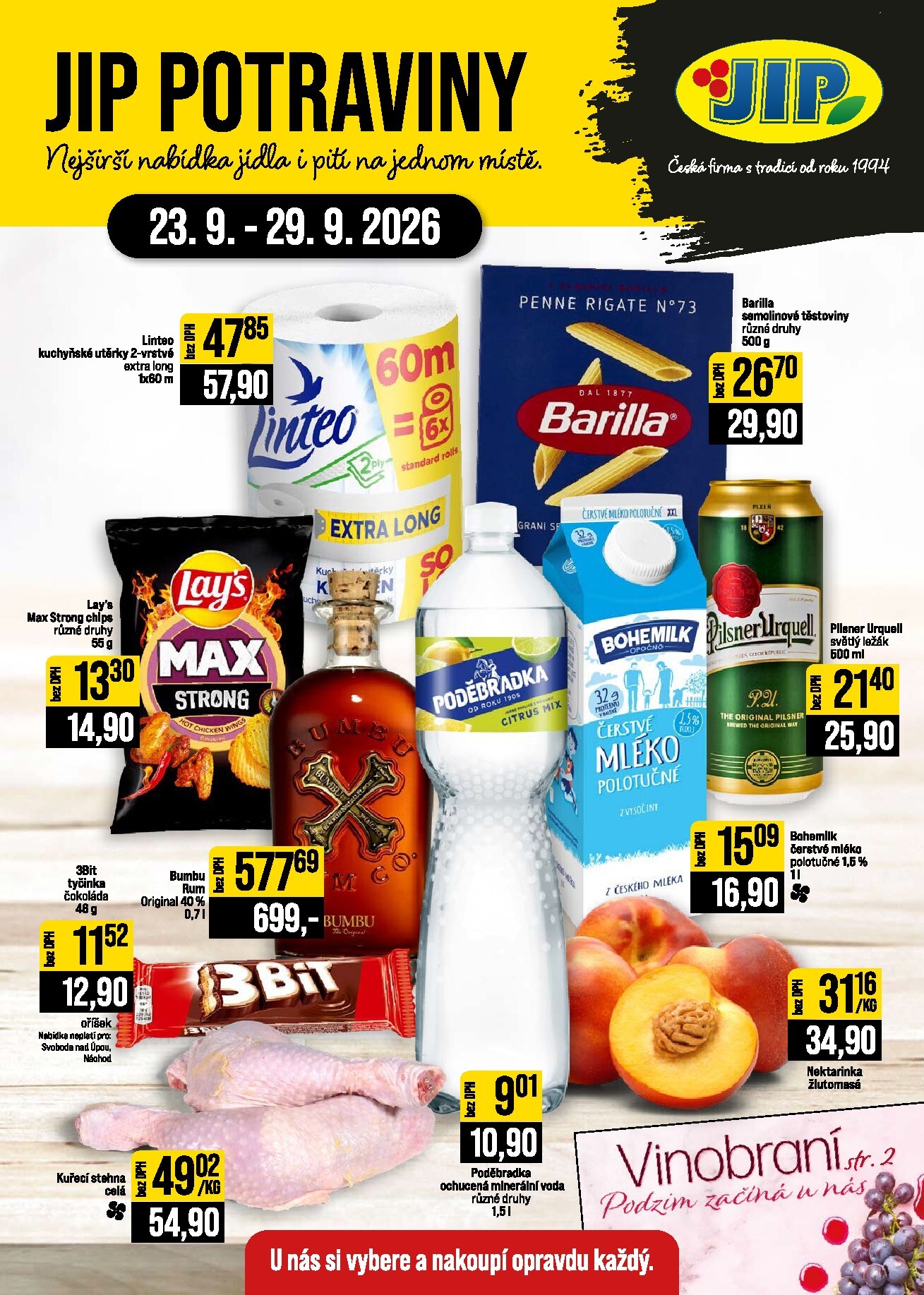 JIP - České Budějovice, Most, Svoboda nad Úpou, Náchod, Sušice leták na příští týden od středy 23.09.2026 do úterý 29.09.2026