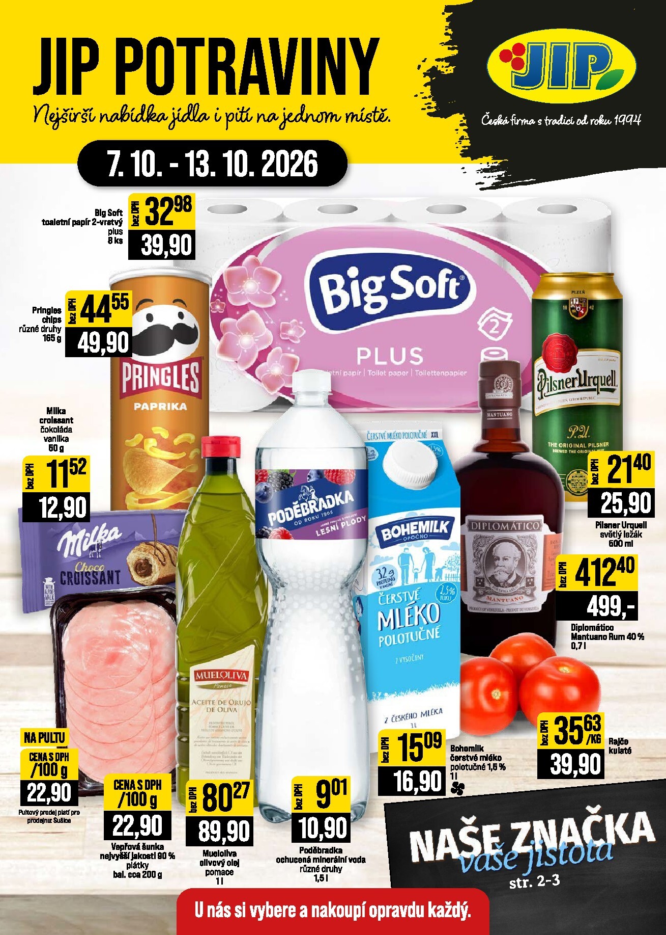 JIP - České Budějovice, Most, Svoboda nad Úpou, Náchod, Sušice leták na příští týden od středy 07.10.2026 do úterý 13.10.2026