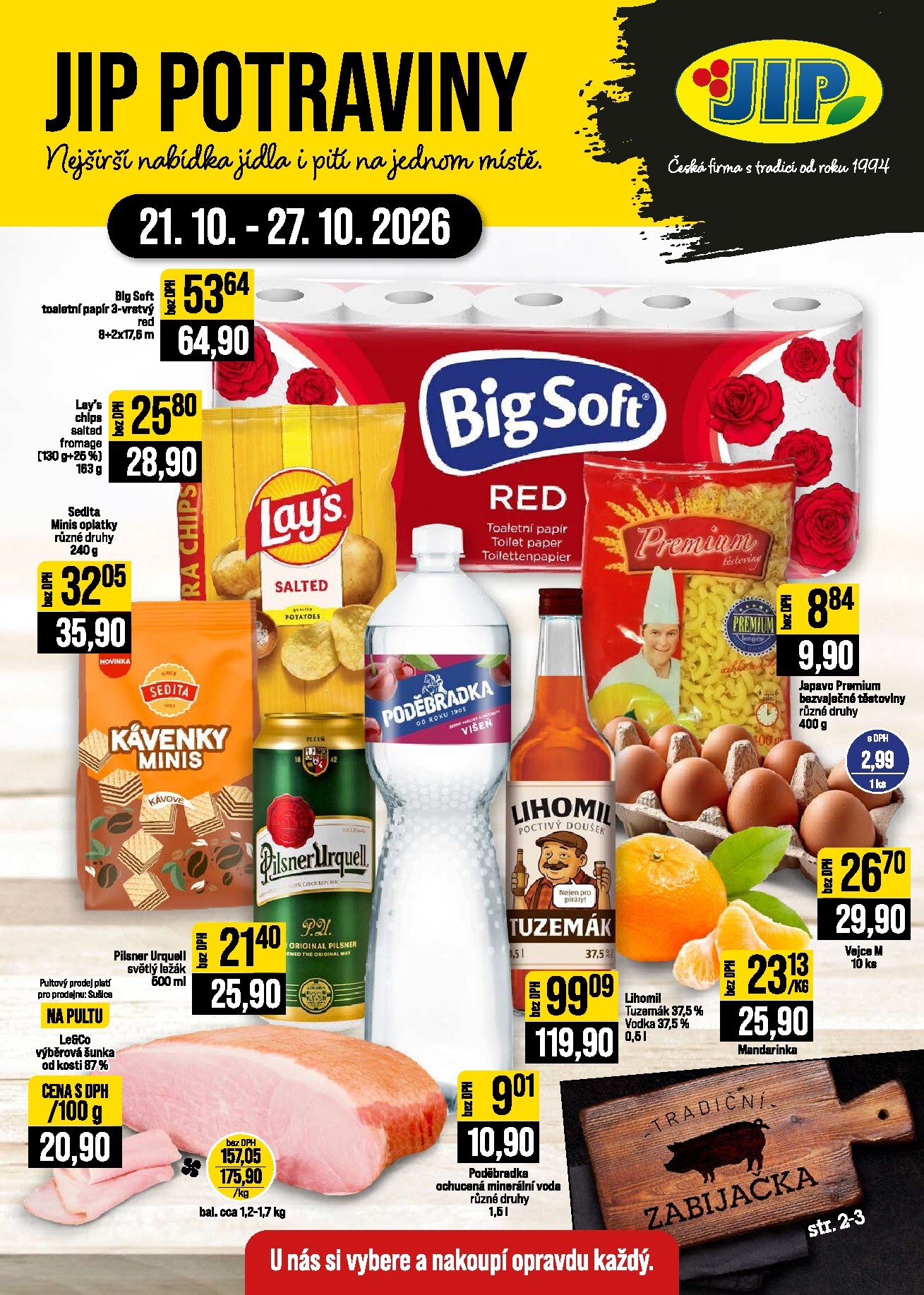 JIP - České Budějovice, Most, Svoboda nad Úpou, Náchod, Sušice leták na příští týden od středy 21.10.2026 do úterý 27.10.2026