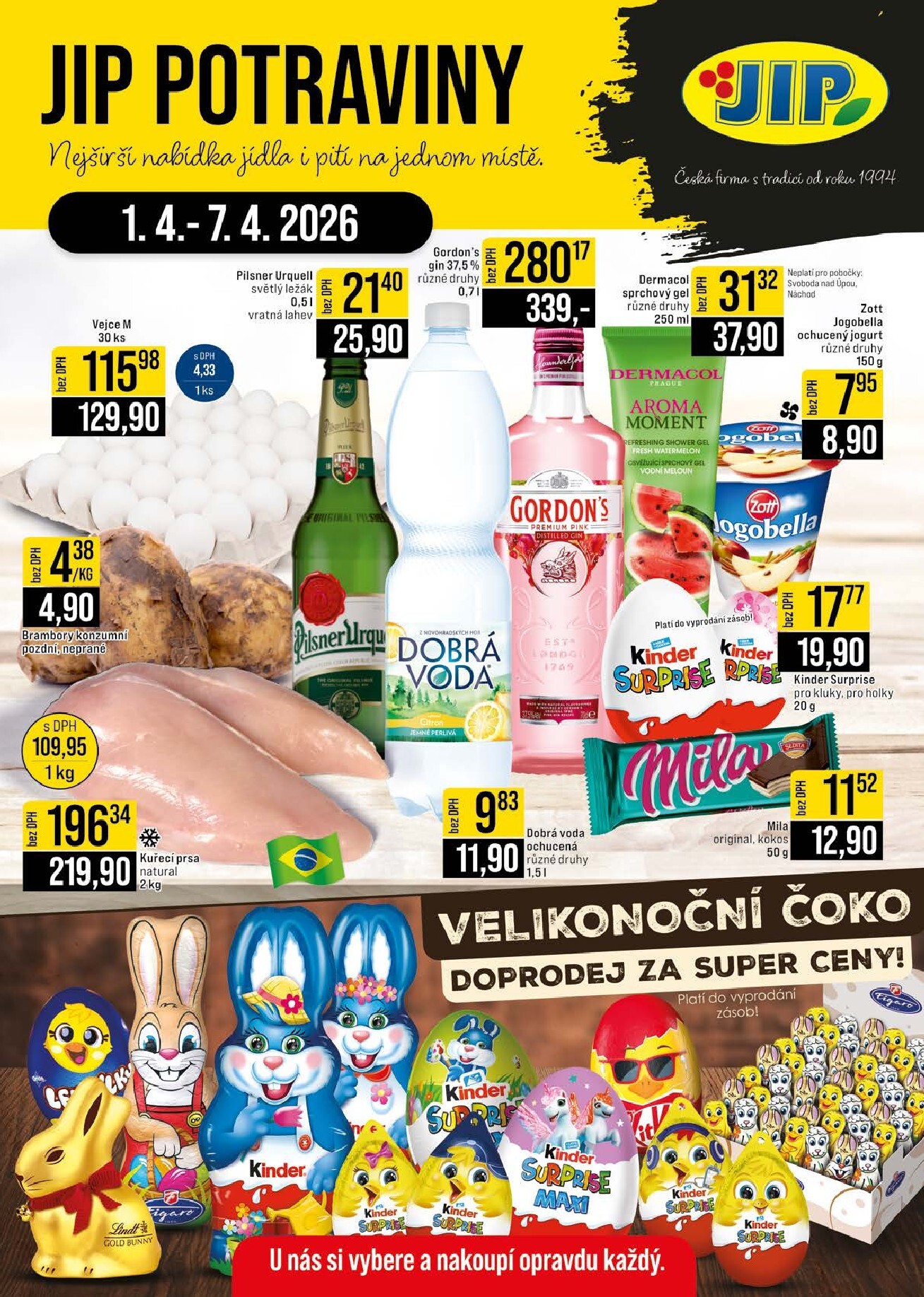 JIP - České Budějovice, Most, Svoboda nad Úpou, Náchod, Sušice leták platný od středy 01.04.2026 do úterý 07.04.2026