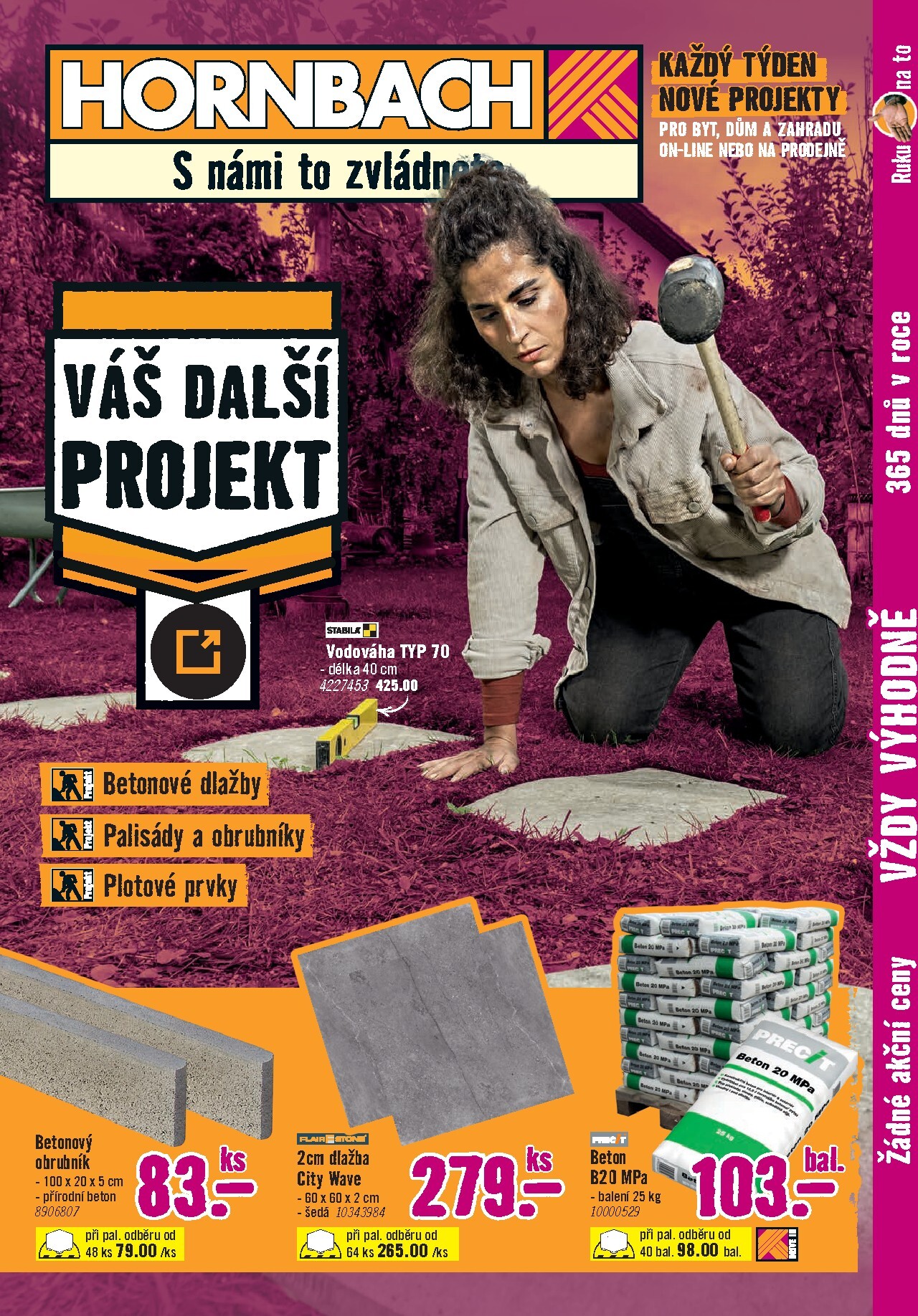 Aktuální Hornbach - Betonové dlažby, palisády a obrubníky, plotové prvky leták platný od středy 08.07.2026 do úterý 21.07.2026