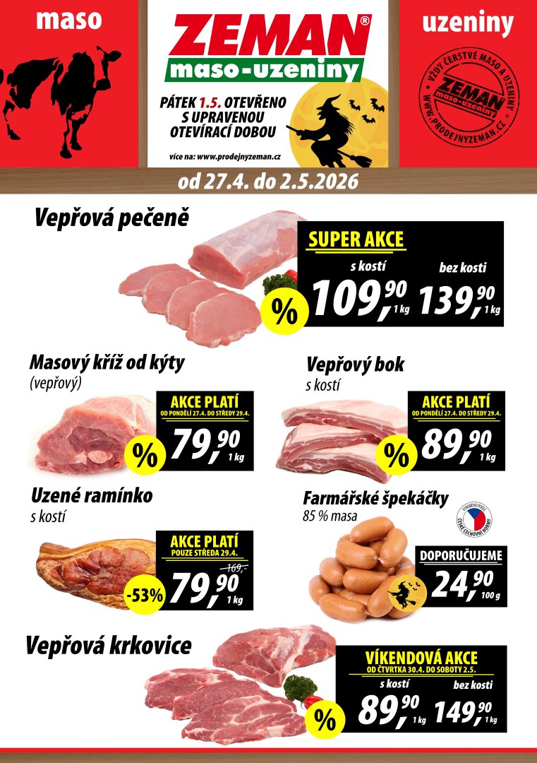 Prodejny Zeman leták na příští týden od pondělí 27.04.2026 do soboty 02.05.2026