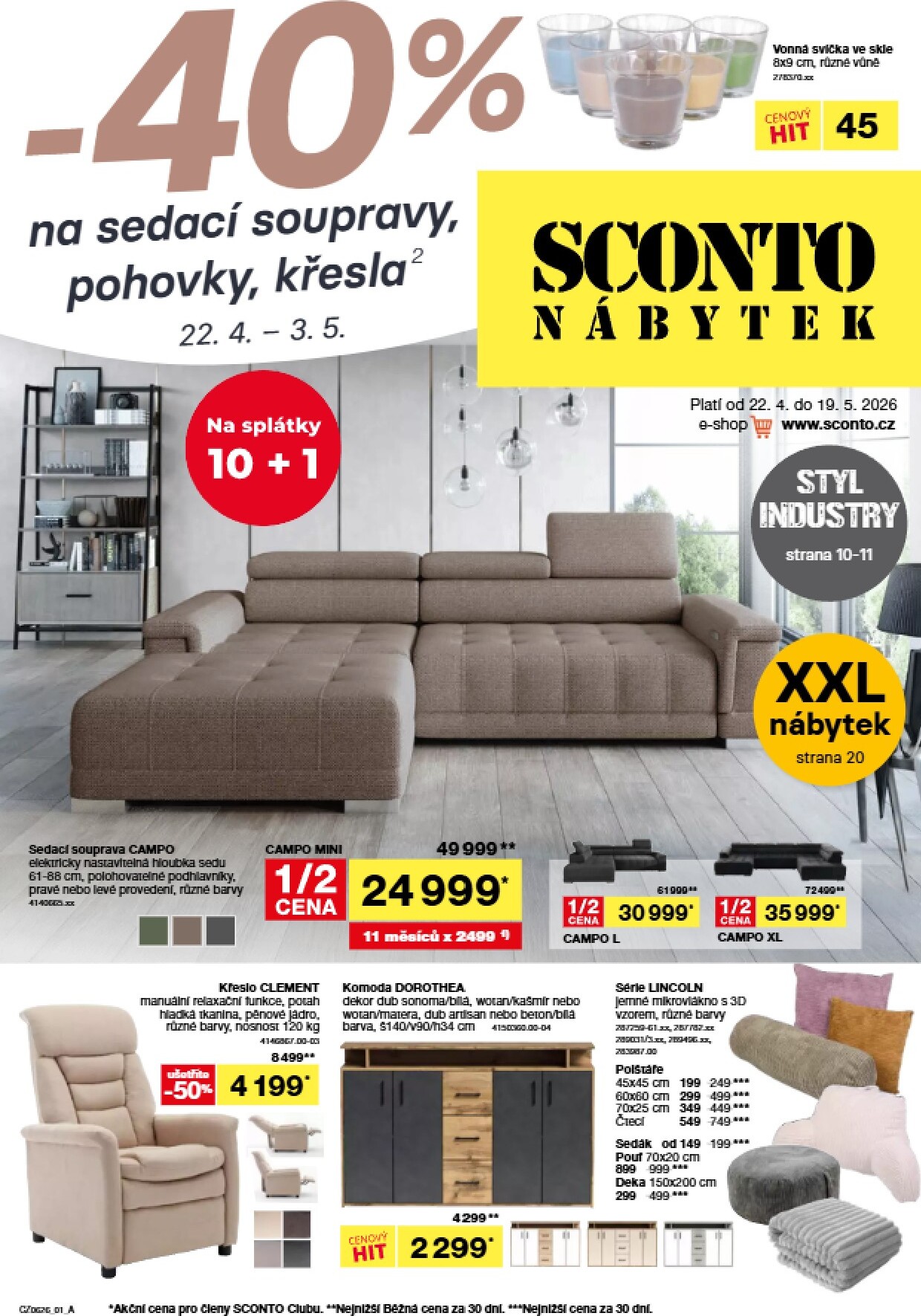 Aktuální SCONTO Nábytek leták platný od středy 22.04.2026 do úterý 19.05.2026