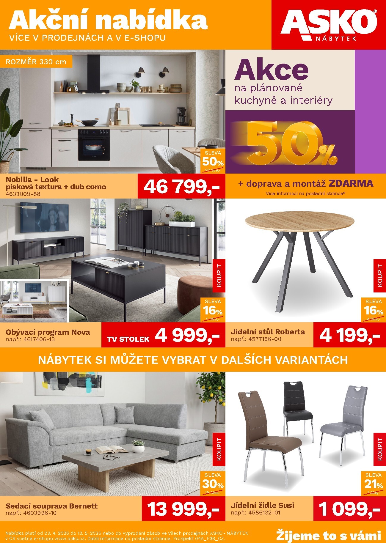 Aktuální ASKO NÁBYTEK - Akční nabídka leták platný od čtvrtka 23.04.2026 do středy 13.05.2026