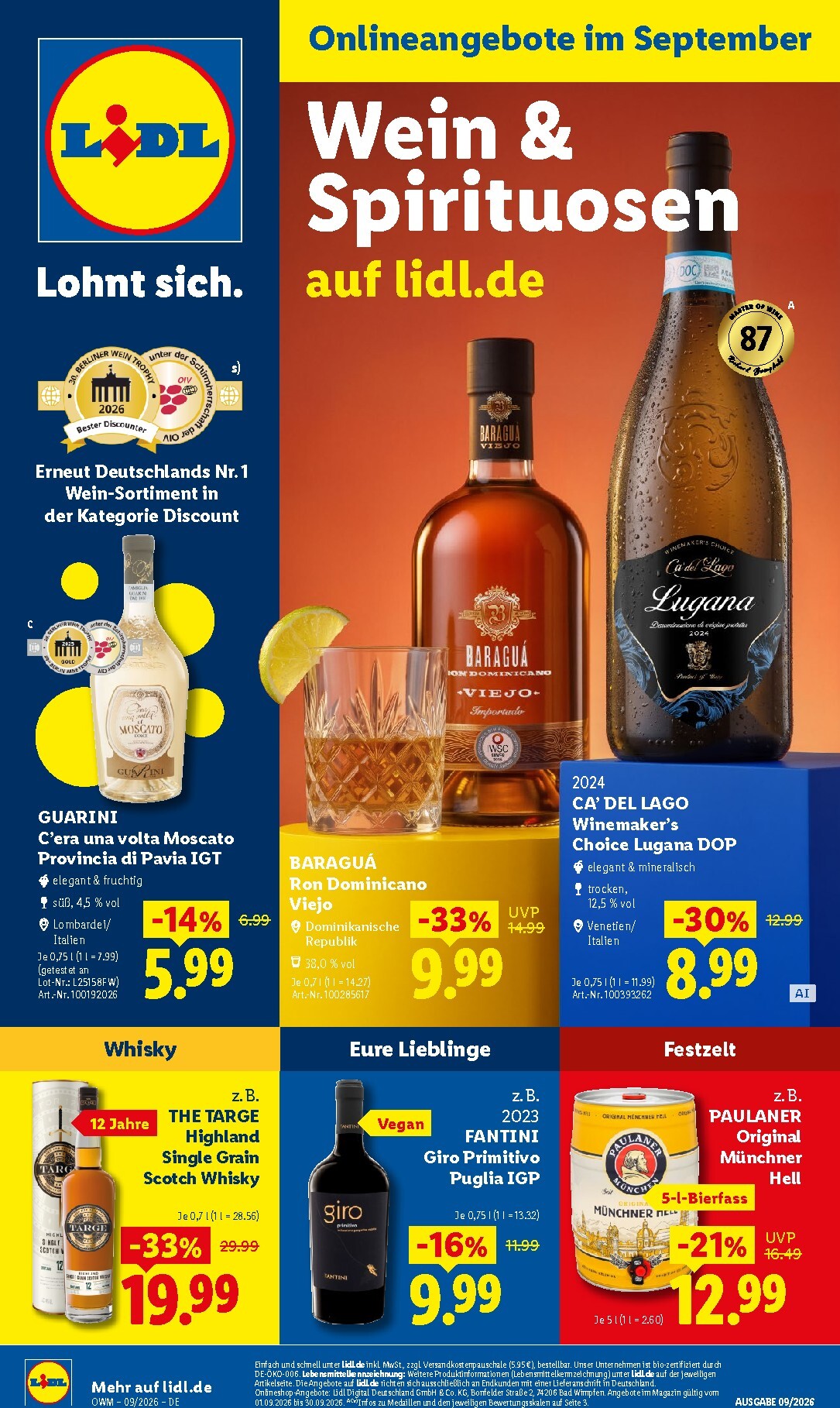 Lidl - Wein & Spirituosen Prospekt – von Dienstag 01.09.2026 bis Mittwoch 30.09.2026
