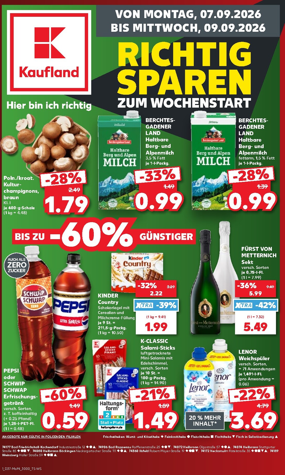 Kaufland - Richtig Sparen Prospekt nächste Woche – von Montag 07.09.2026 bis Mittwoch 09.09.2026