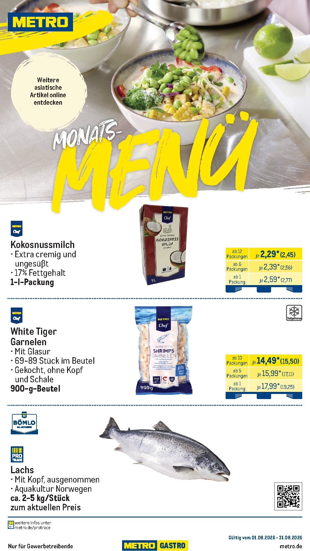 Metro - Monats-Menü Prospekt nächste Woche – von Samstag 01.08.2026 bis Montag 31.08.2026