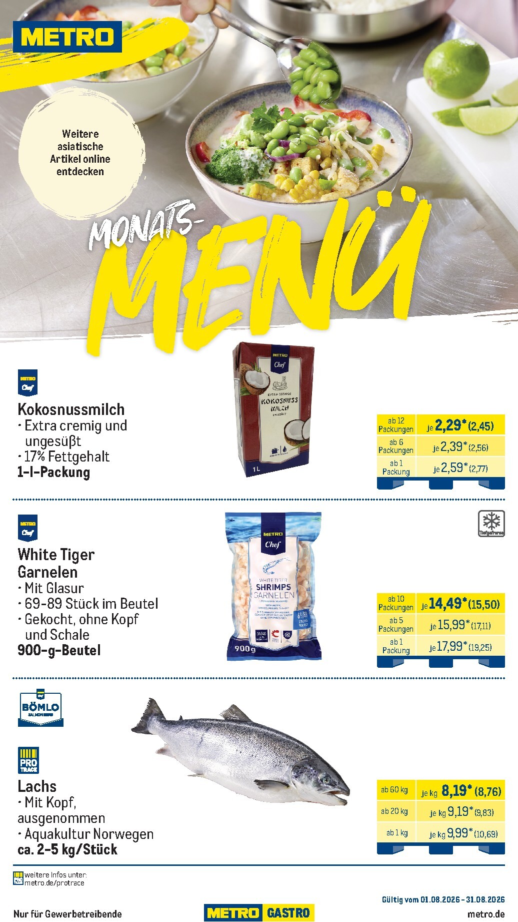 Metro - Monats-Menü Prospekt – von Samstag 01.08.2026 bis Montag 31.08.2026