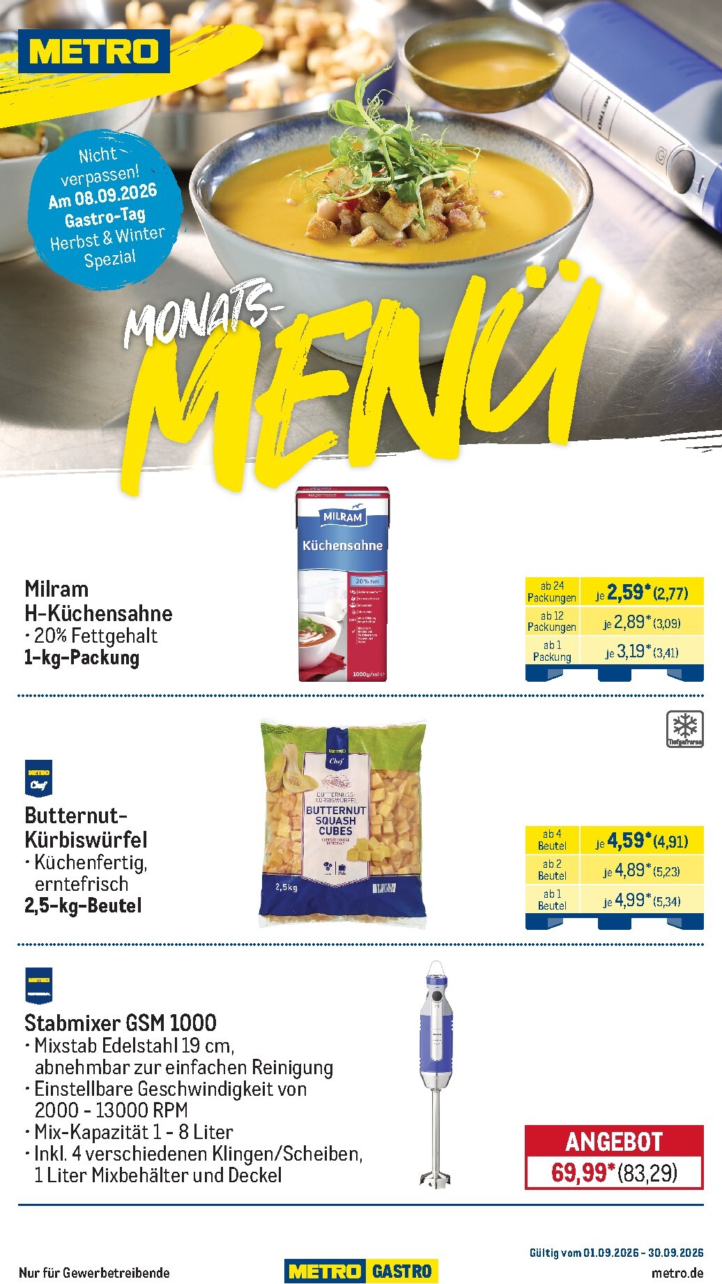 Metro - Monats Menü Prospekt nächste Woche – von Dienstag 01.09.2026 bis Mittwoch 30.09.2026