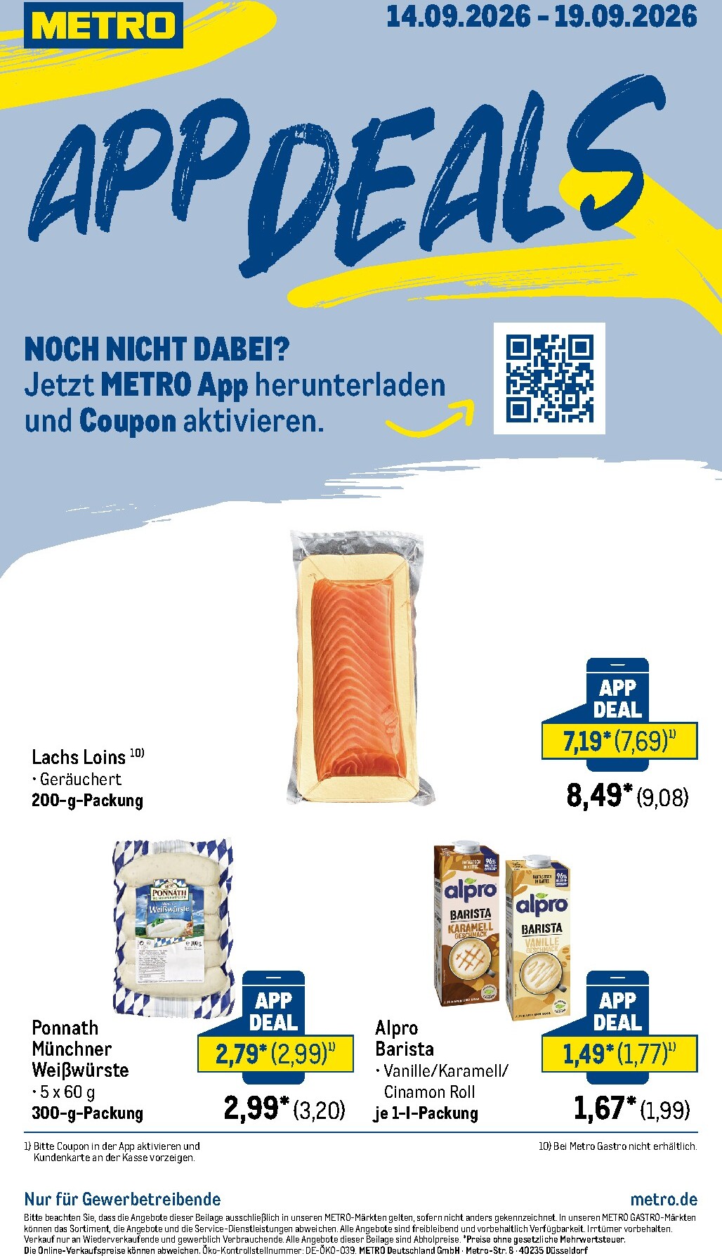 Metro - App Deals Prospekt nächste Woche – von Montag 14.09.2026 bis Samstag 19.09.2026