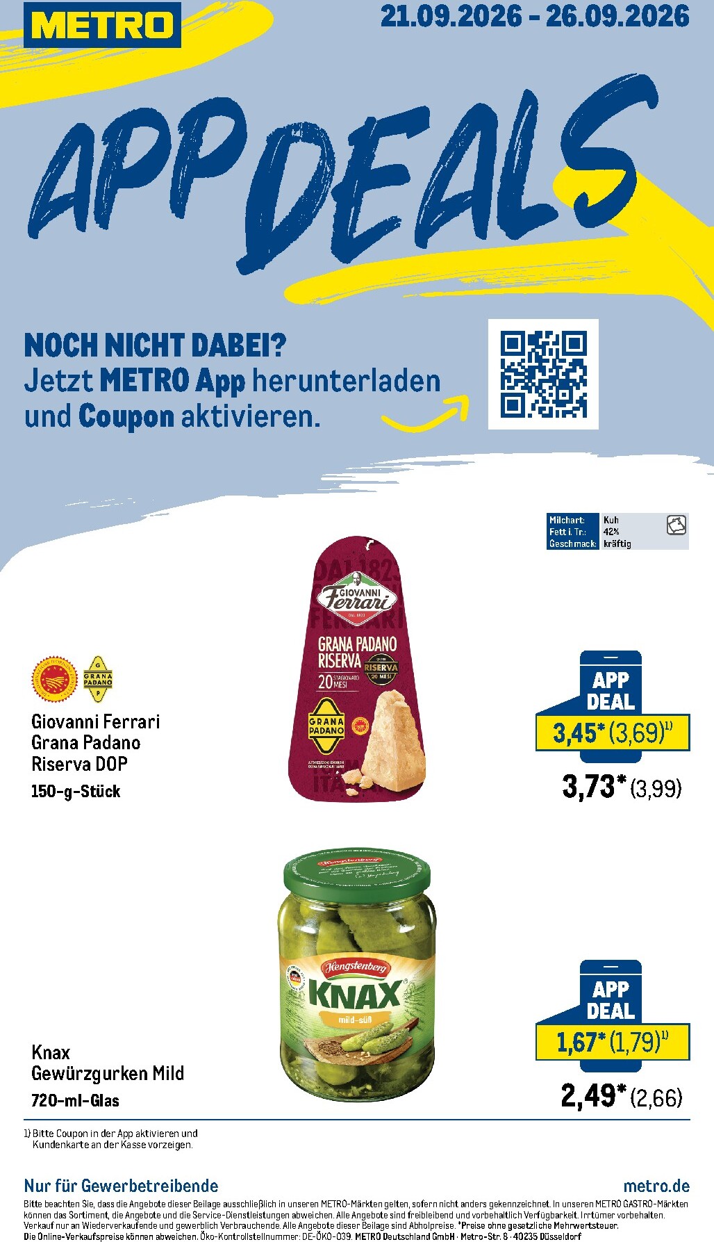 Metro - App Deals Prospekt nächste Woche – von Montag 21.09.2026 bis Samstag 26.09.2026