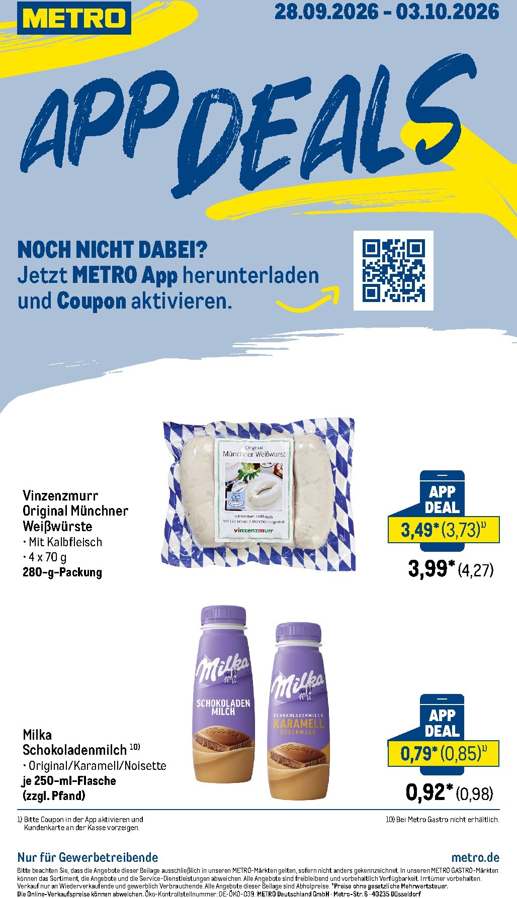 Metro - App Deals Prospekt nächste Woche – von Montag 28.09.2026 bis Samstag 03.10.2026
