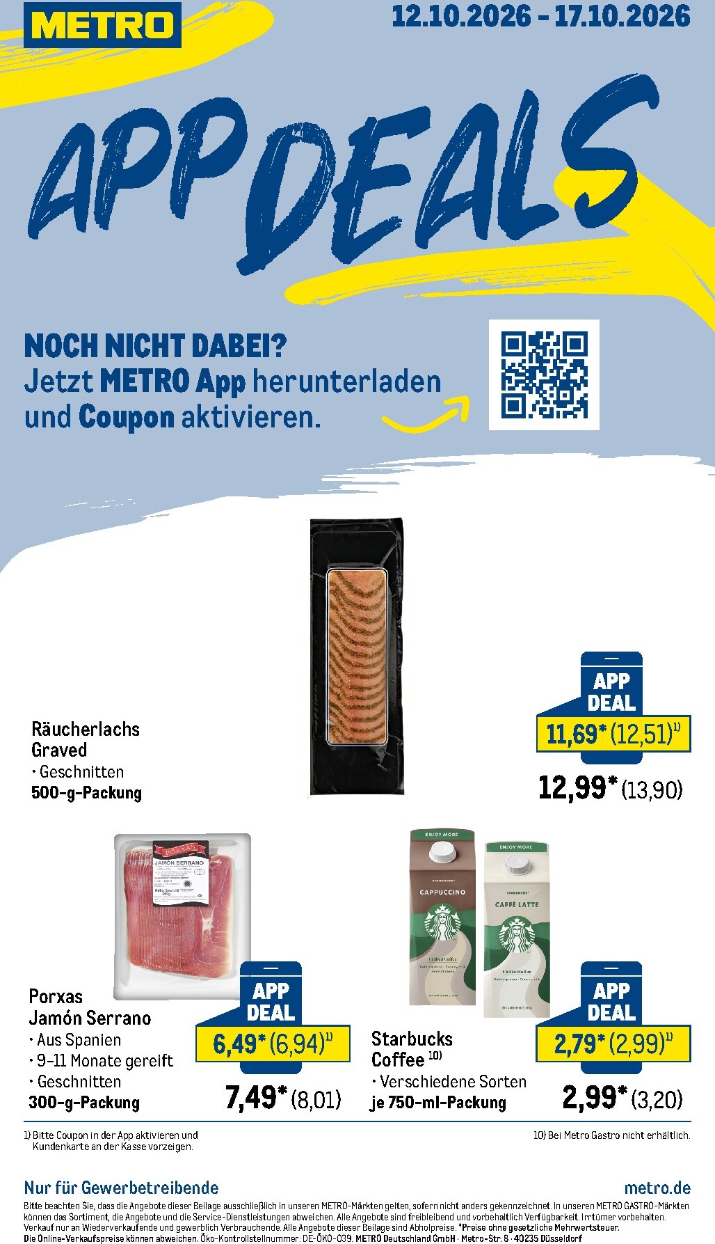 Metro - App-Deals Prospekt nächste Woche – von Montag 12.10.2026 bis Samstag 17.10.2026