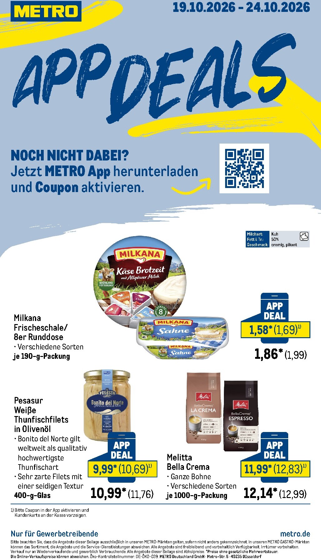 Metro - App Deals Prospekt nächste Woche – von Montag 19.10.2026 bis Samstag 24.10.2026