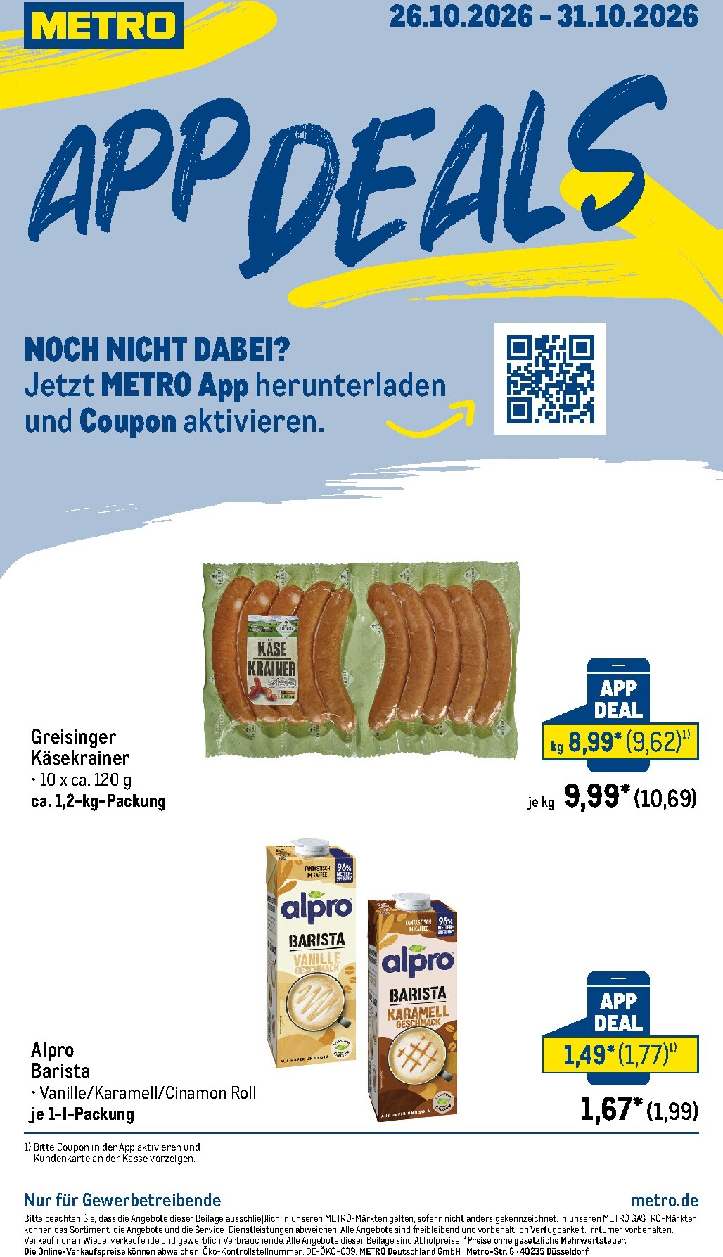 Metro - App Deals Prospekt nächste Woche – von Montag 26.10.2026 bis Samstag 31.10.2026