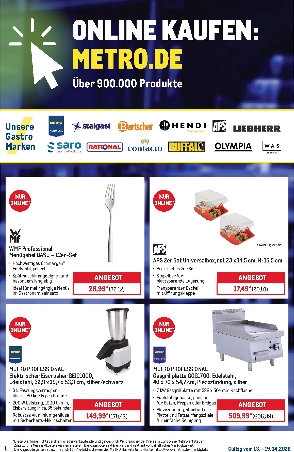 Metro - Online: Wochen-Angebote Prospekt – von Montag 13.04.2026 bis Sonntag 19.04.2026
