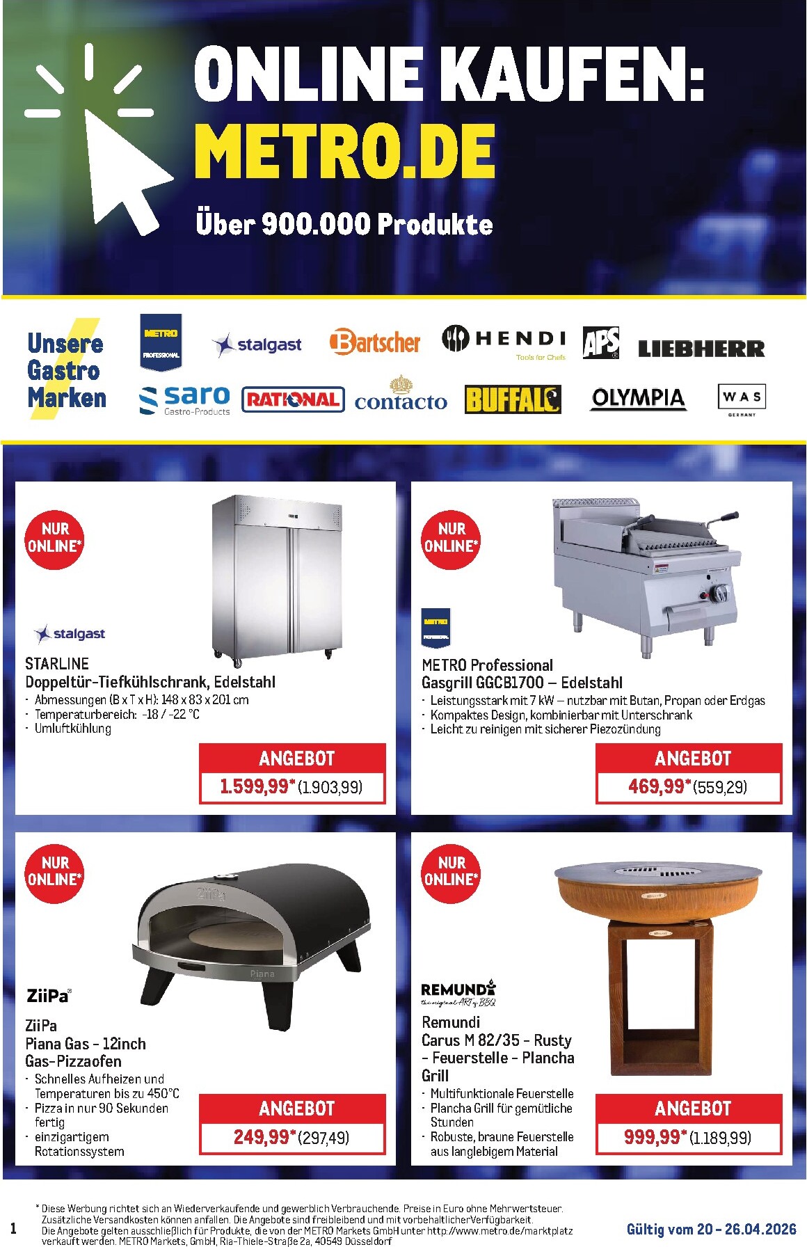 Metro - Online: Wochen-Angebote Prospekt – von Montag 20.04.2026 bis Sonntag 26.04.2026