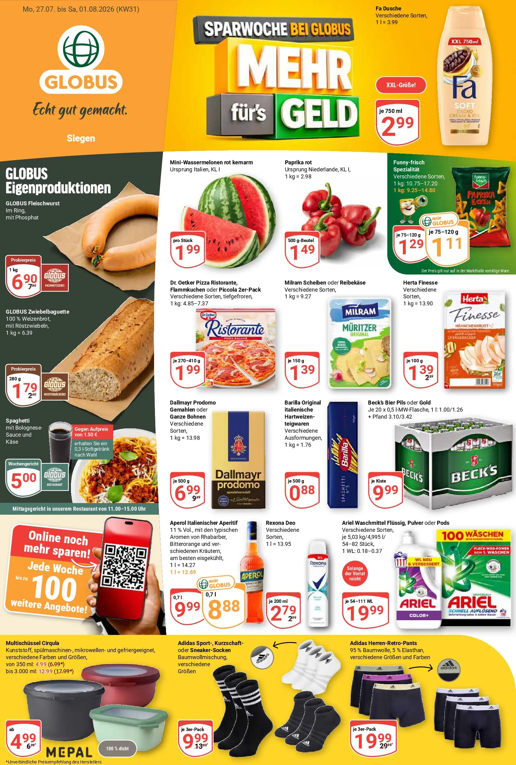 Globus - Siegen Prospekt nächste Woche – von Montag 27.07.2026 bis Samstag 01.08.2026