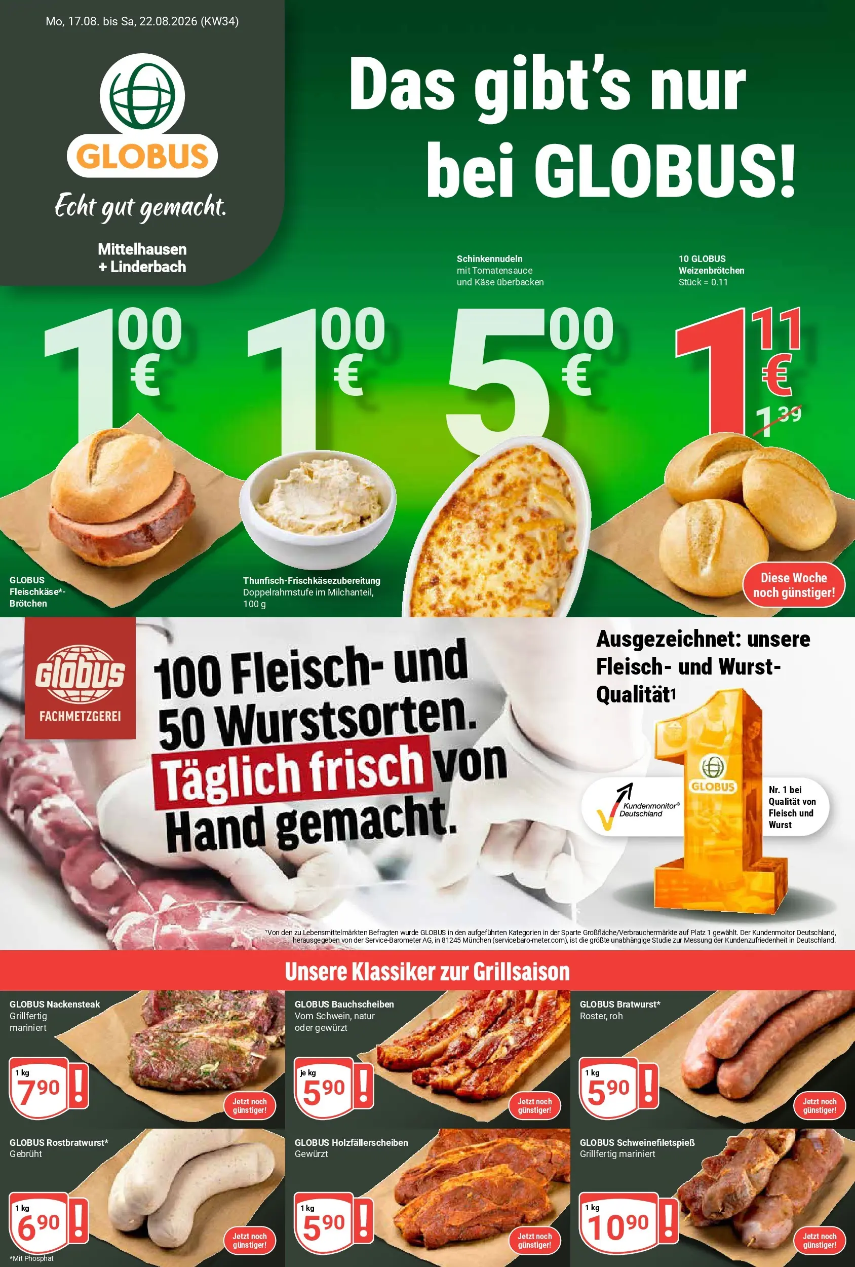 Globus - Mittelhausen + Linderbach Prospekt nächste Woche – von Montag 17.08.2026 bis Samstag 22.08.2026