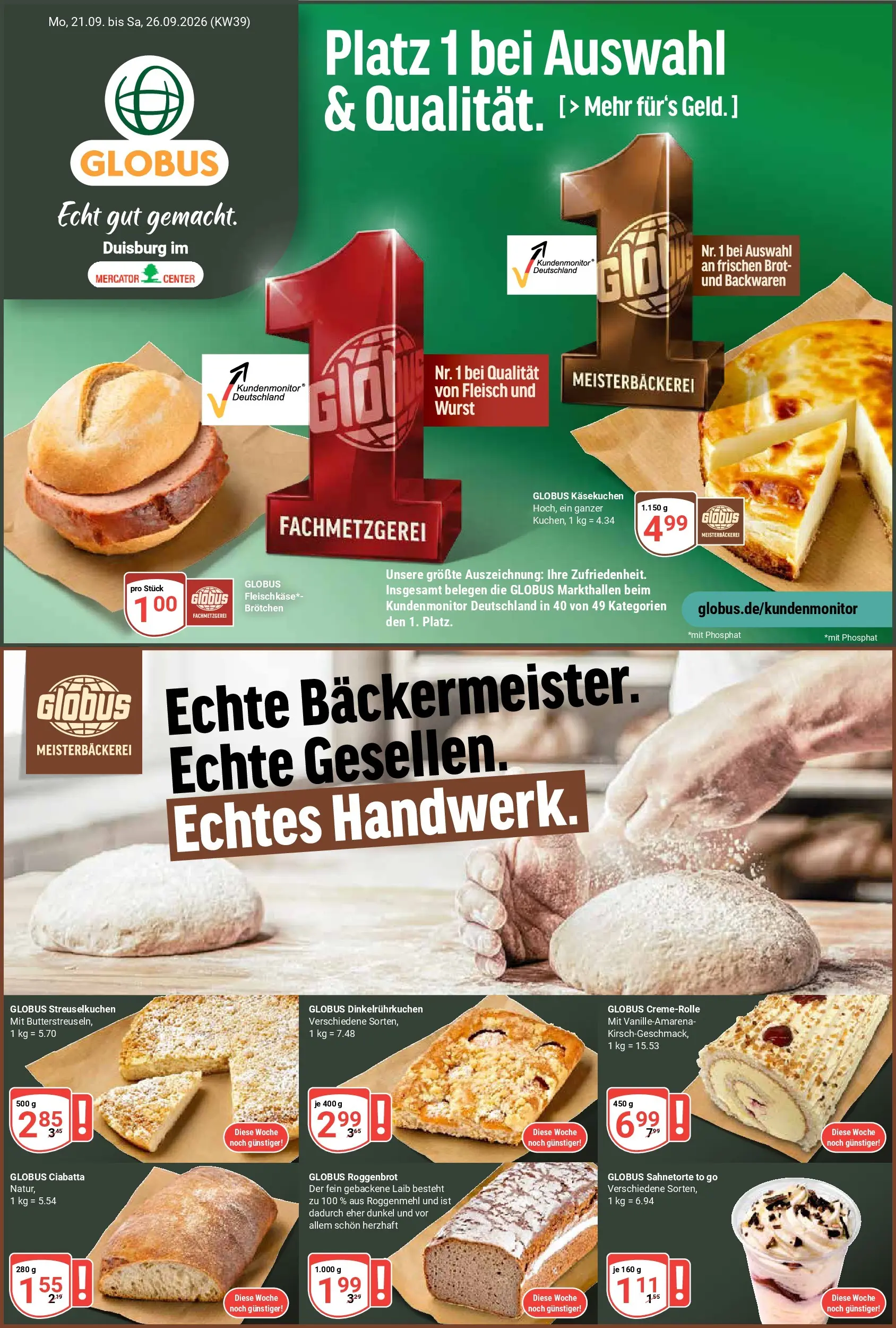 Globus - Duisburg im Mercator Center Prospekt nächste Woche – von Montag 21.09.2026 bis Samstag 26.09.2026