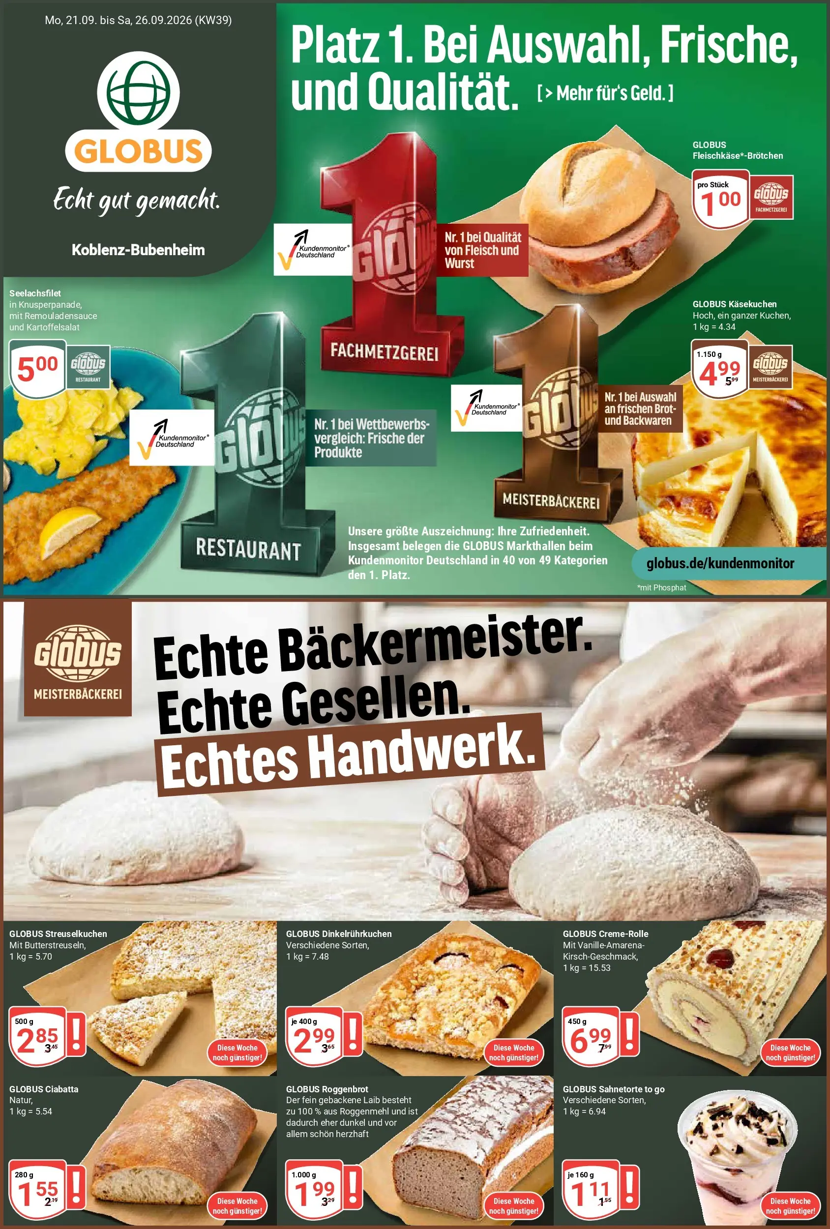 Globus - Koblenz-Bubenheim Prospekt nächste Woche – von Montag 21.09.2026 bis Samstag 26.09.2026