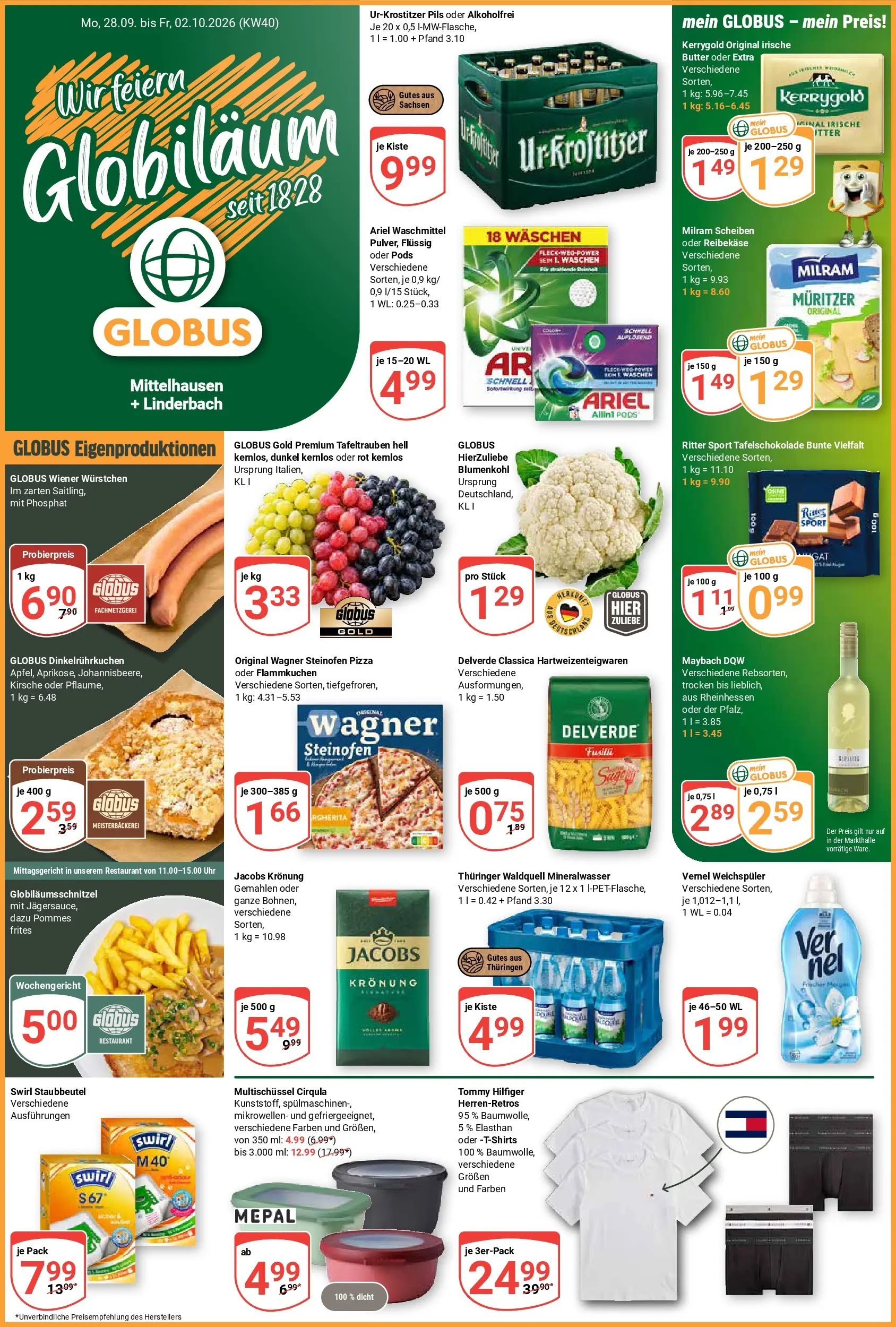 Globus - Mittelhausen + Linderbach Prospekt nächste Woche – von Montag 28.09.2026 bis Freitag 02.10.2026