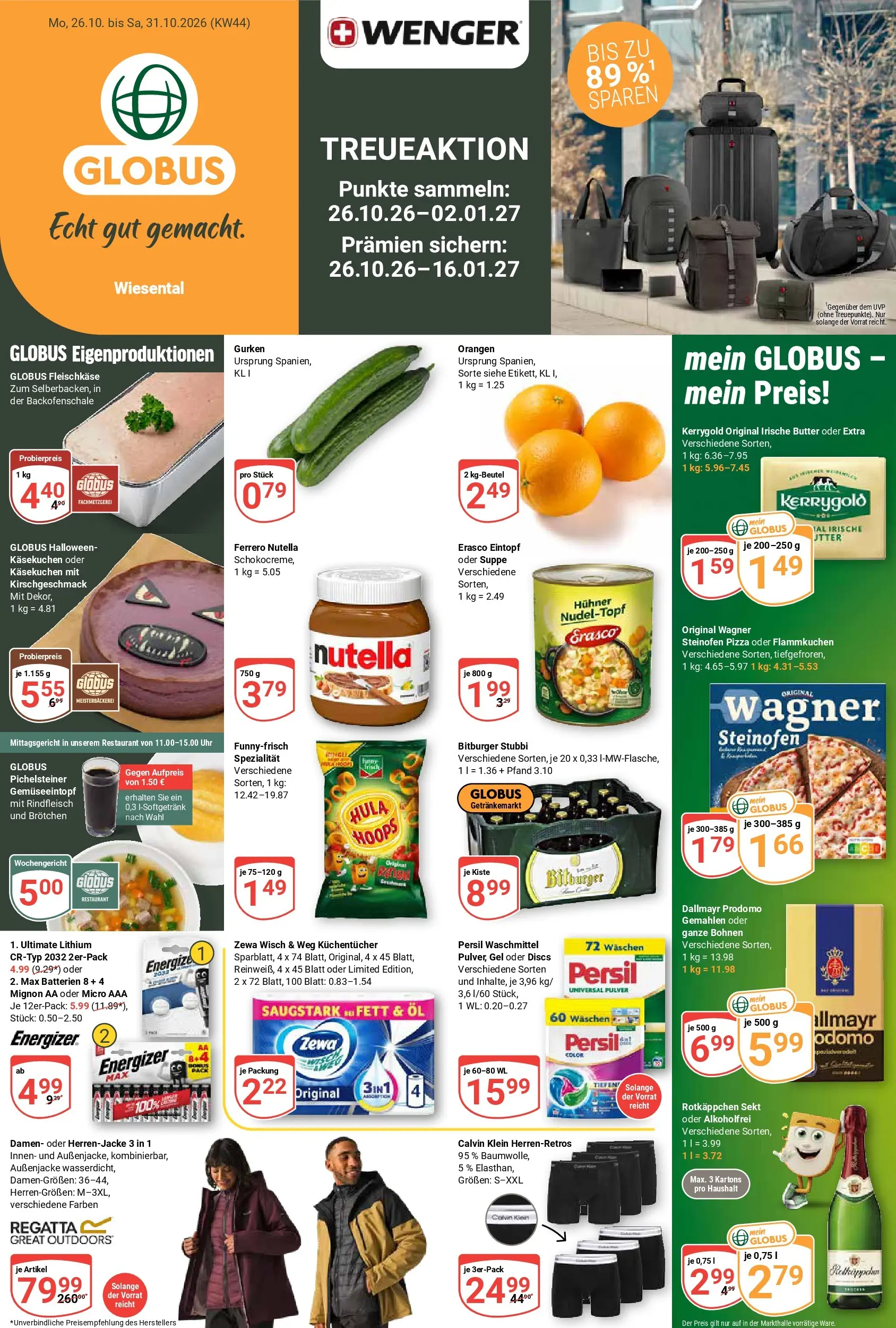 Globus - Wiesental Prospekt nächste Woche – von Montag 26.10.2026 bis Samstag 31.10.2026