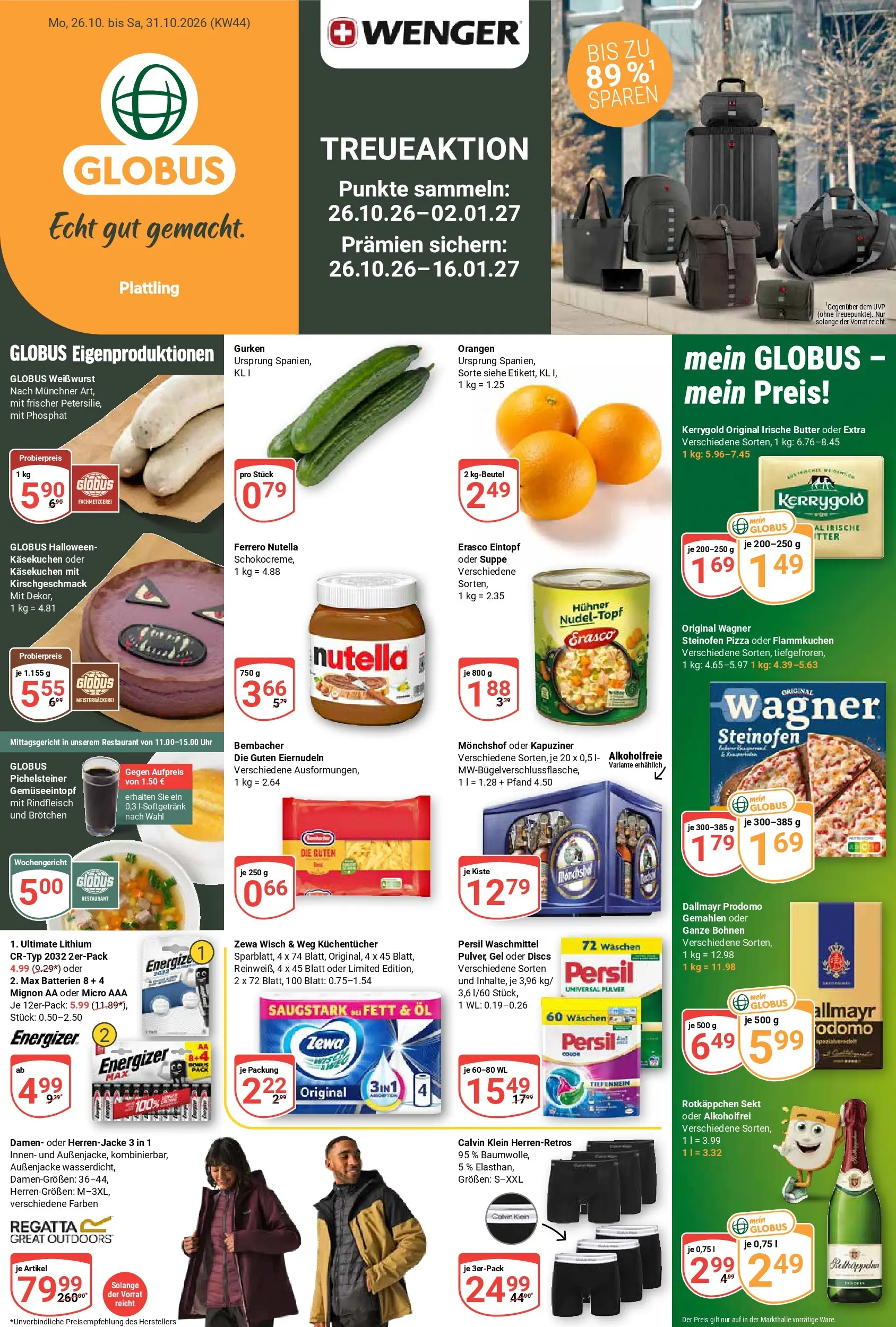 Globus - Plattling Prospekt nächste Woche – von Montag 26.10.2026 bis Samstag 31.10.2026