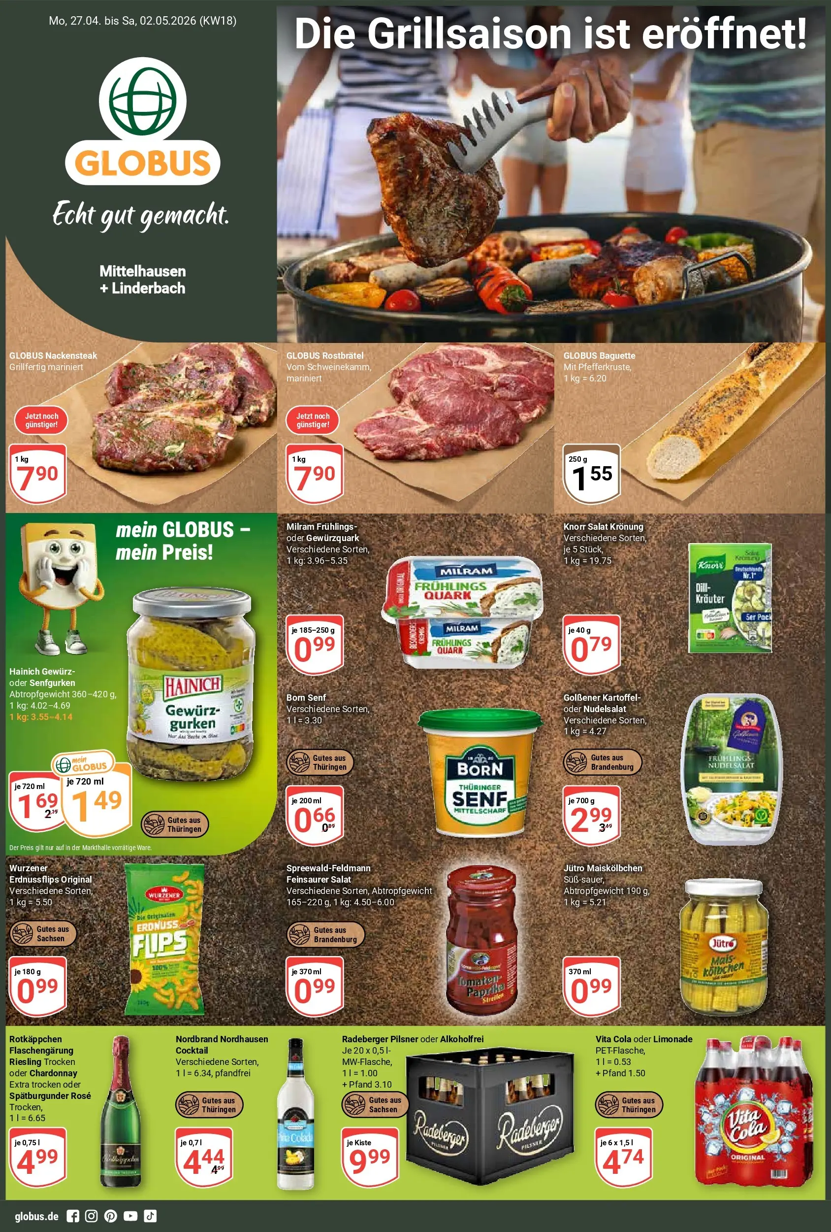 Globus - Mittelhausen + Linderbach Prospekt nächste Woche – von Montag 27.04.2026 bis Samstag 02.05.2026