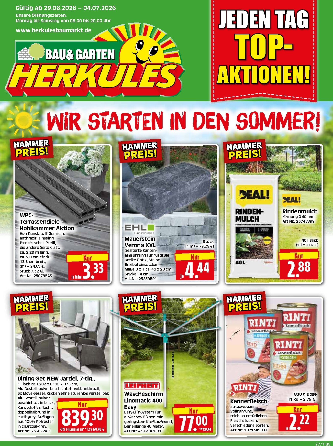 Herkules - Bau & Garten Prospekt nächste Woche – von Montag 29.06.2026 bis Samstag 04.07.2026
