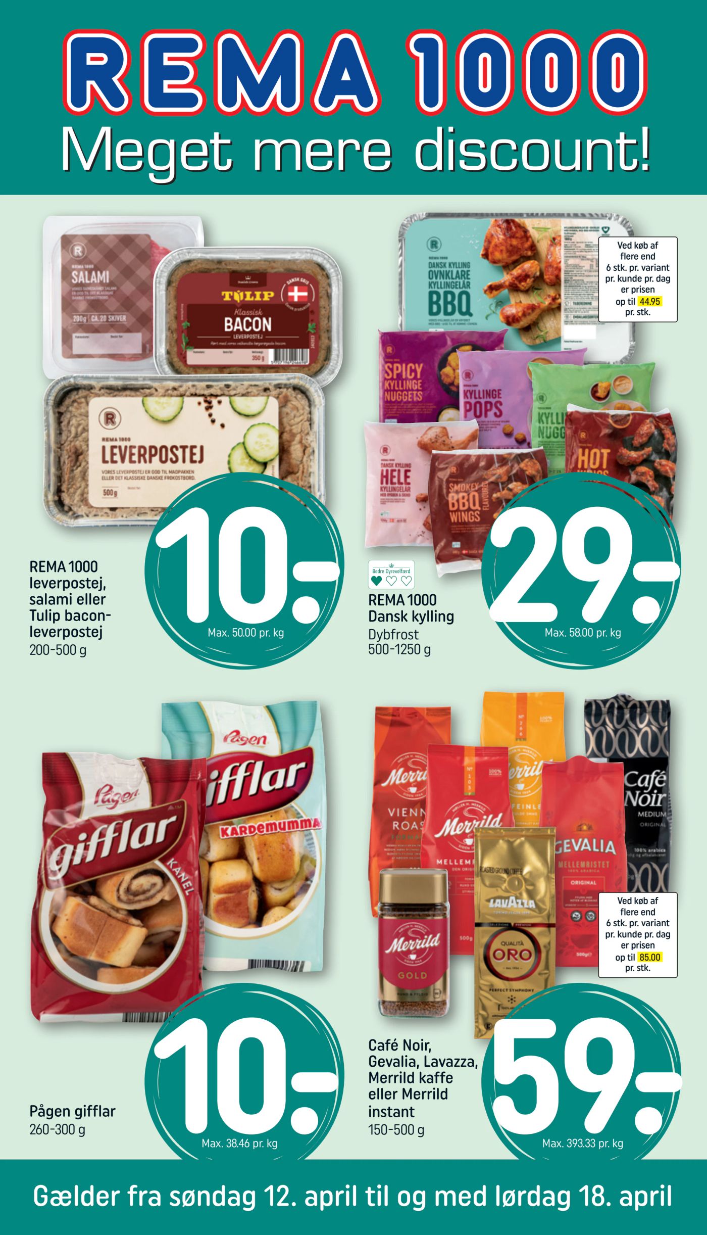 Rema 1000 flyer til næste uge fra søndag 12.04.2026 til lørdag 18.04.2026