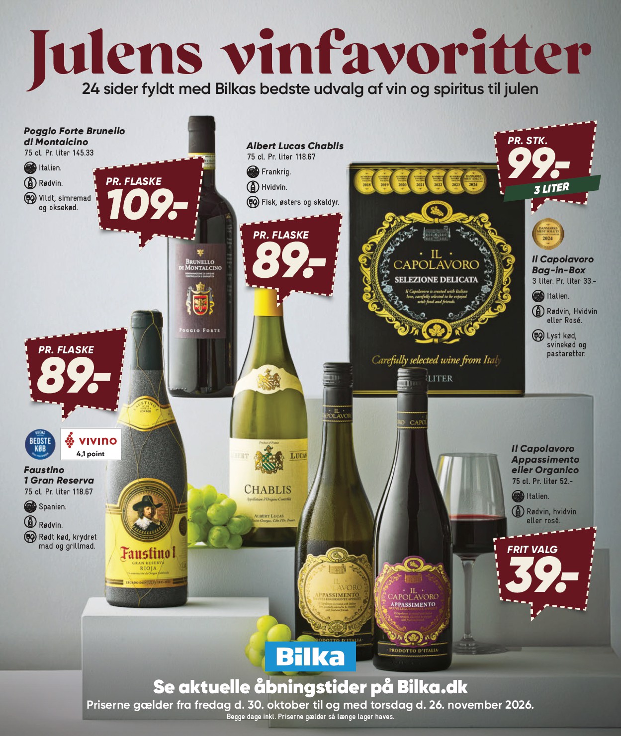 Bilka - Julens vinfavoritter tilbudsavis for næste uge fra fredag, 30.10.2026 til torsdag, 26.11.2026