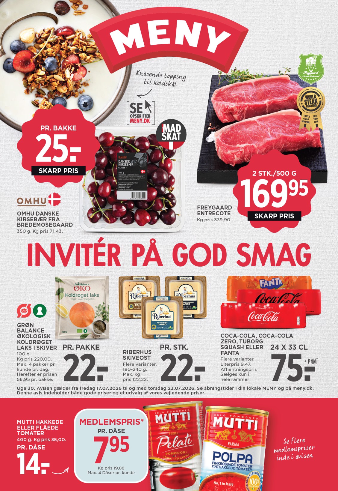 Meny tilbudsavis for næste uge fra fredag, 17.07.2026 til torsdag, 23.07.2026