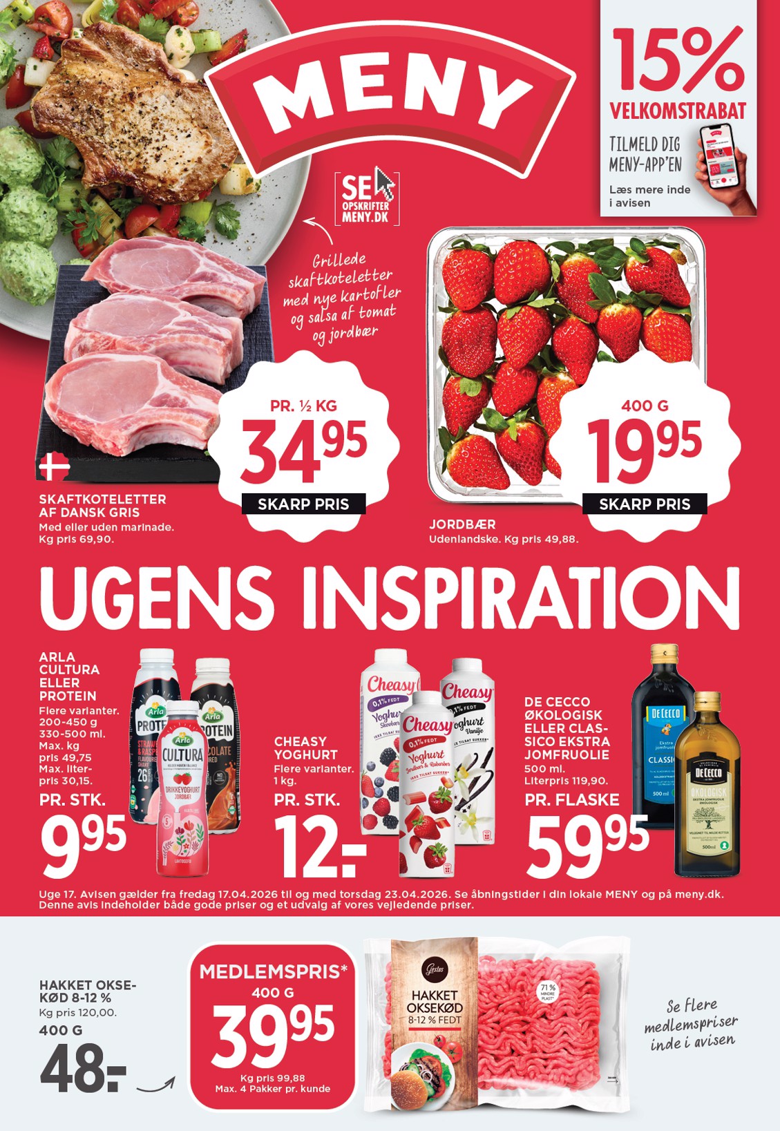 Meny flyer til næste uge fra fredag 17.04.2026 til torsdag 23.04.2026